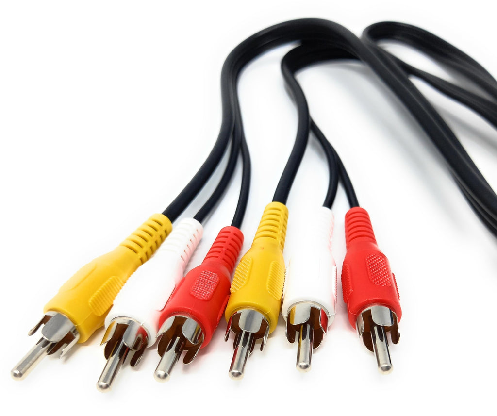 DRUT Triple 3 x RCA to RCA Phono Plugs to Plugs Composite, Audio Video Male to Male Cable Lead Nickel Contacts