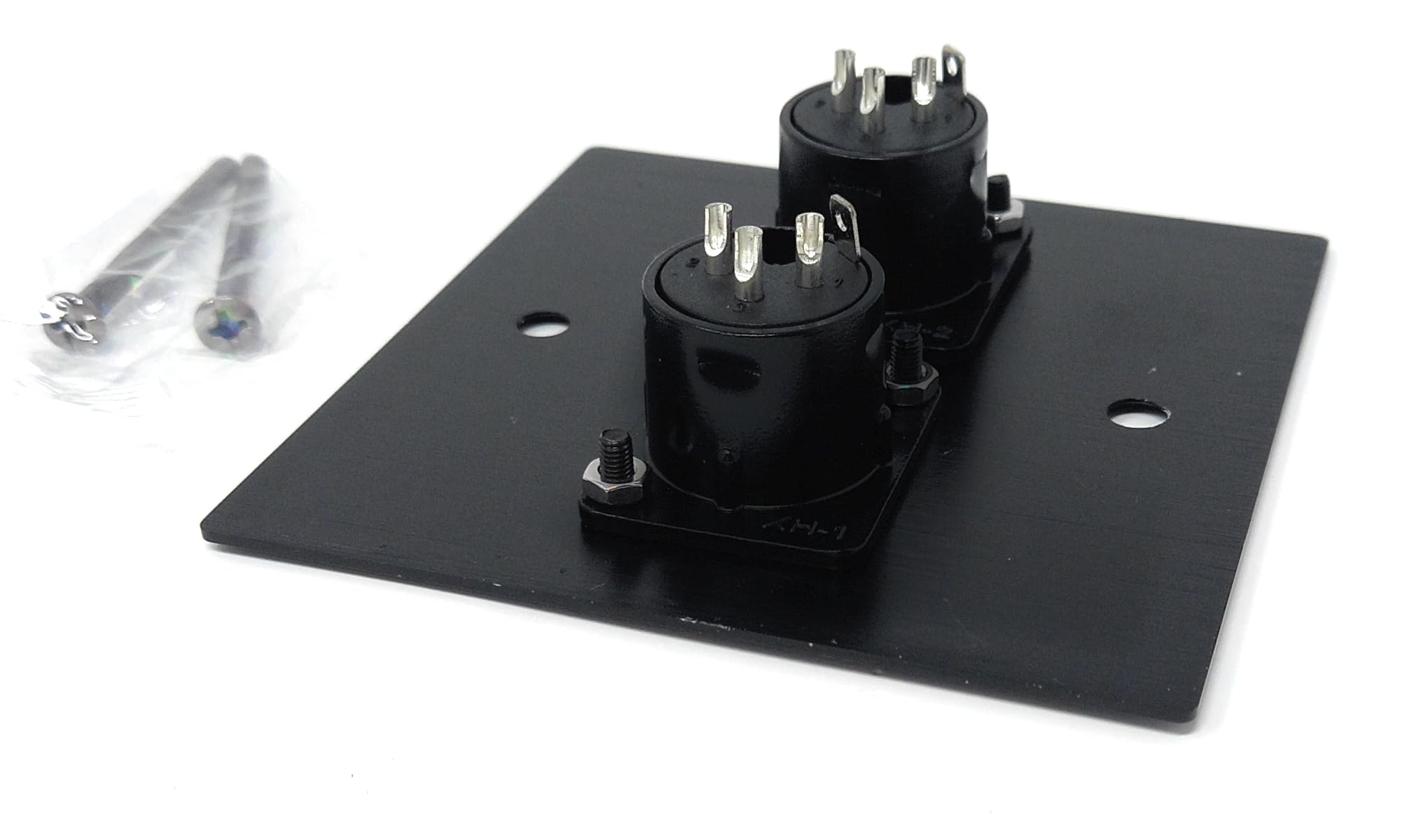 Brushed Aluminium Twin 3-Pin XLR Male D-Series Outlet Wall Faceplate – Durable Metal Plate for Audio, Amplifier, Microphone, Mixer, and Speaker Connections Cable, Screws Included