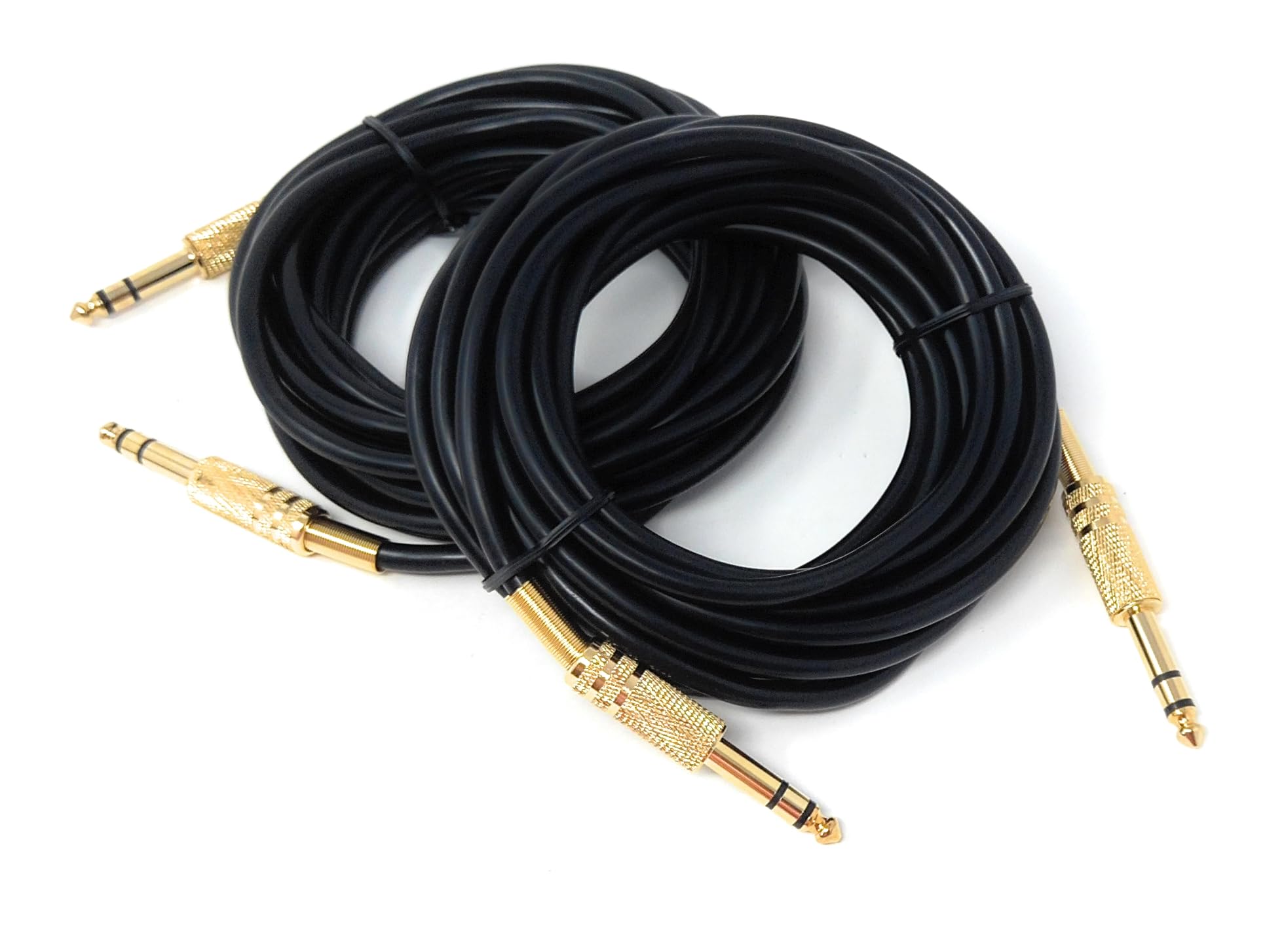 DRUT 2-Pack 6.35mm TRS Jack Cable – 1/4" Stereo Male to Male Audio Lead with Gold Connectors, Heavy-Duty Guitar Cable for Electric Guitar, Bass, Amp, Keyboard, Mixer
