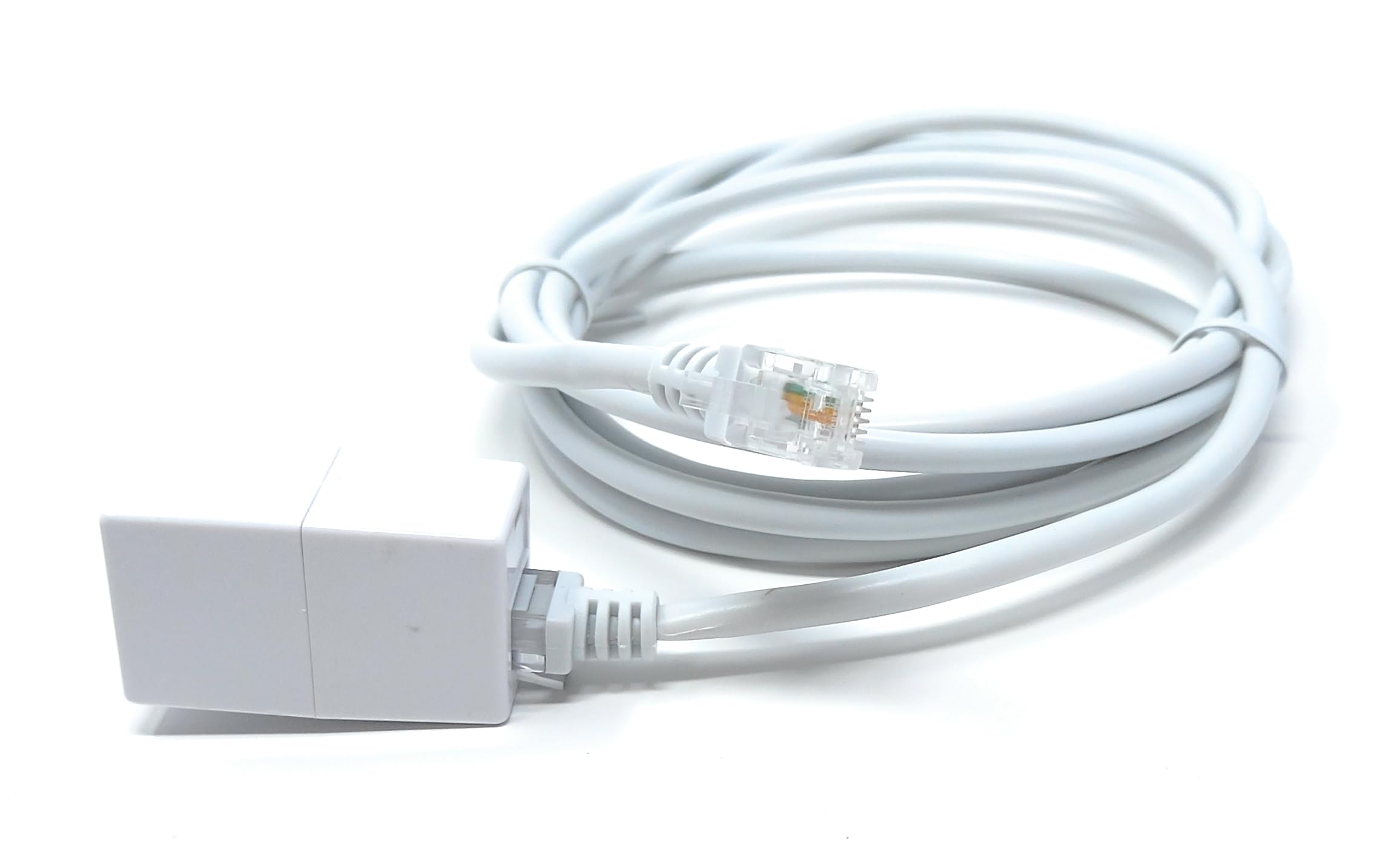 DRUT RJ11 to RJ11 ADSL 2+ Male to Male Cable with Female Coupler, BT Telephone, Broadband, Modem Extension Lead, Gold Plated Connectors
