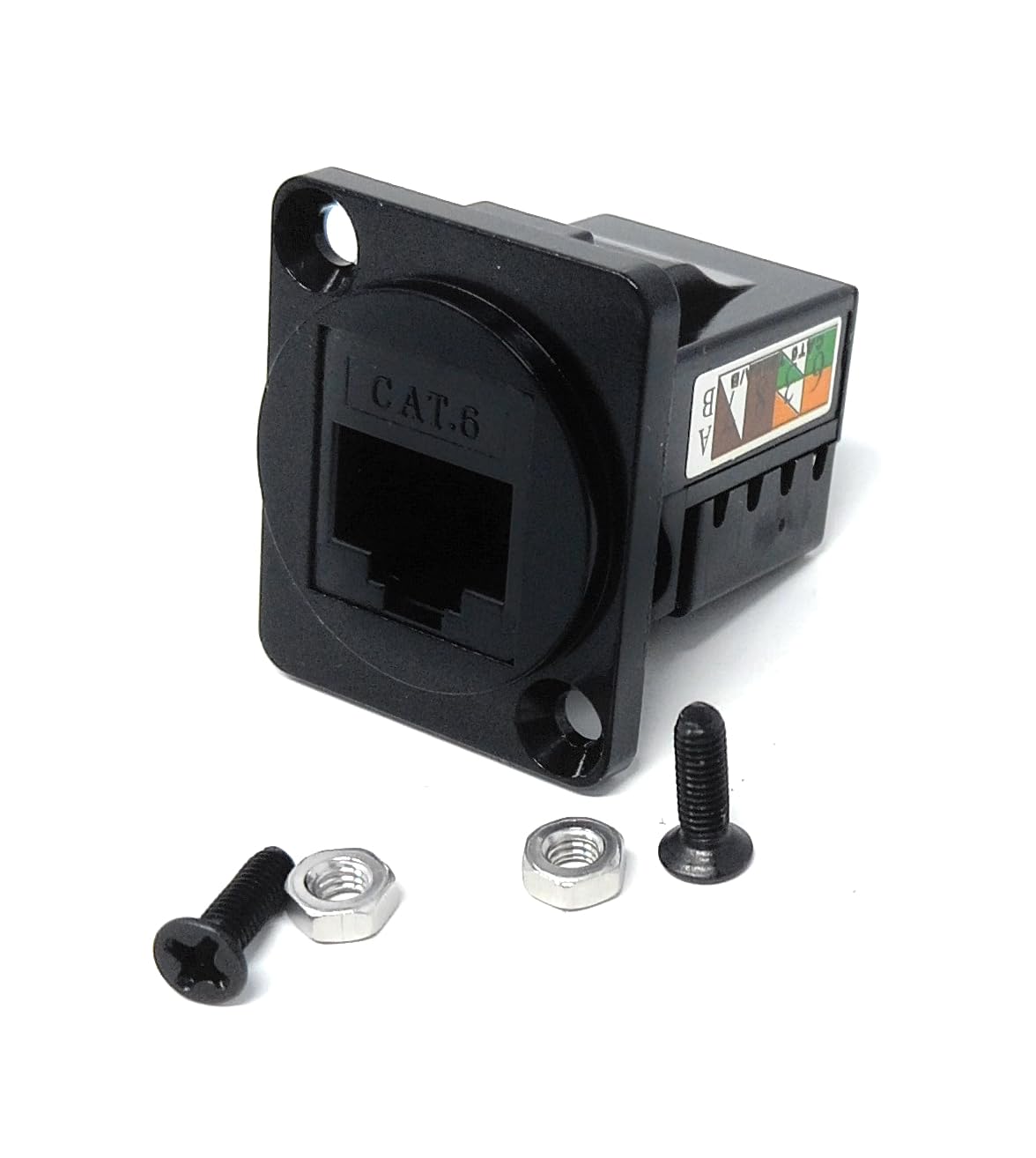 DRUT Cat6 RJ45 D-Series Chassis Mount Insert, IDC Punch Down Style Keystone Jack for Bare Wire Cables, Black – Compatible with Standard Faceplates and Wall Plates