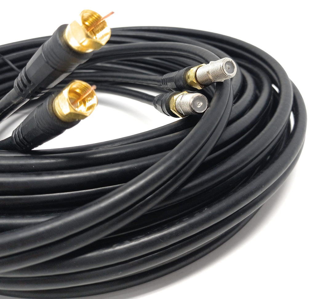 DRUT Twin Shotgun Satellite Moulded F-Type Plug to Socket RG6 Coaxial Extension Antenna Cable Lead With F-Type Couplers