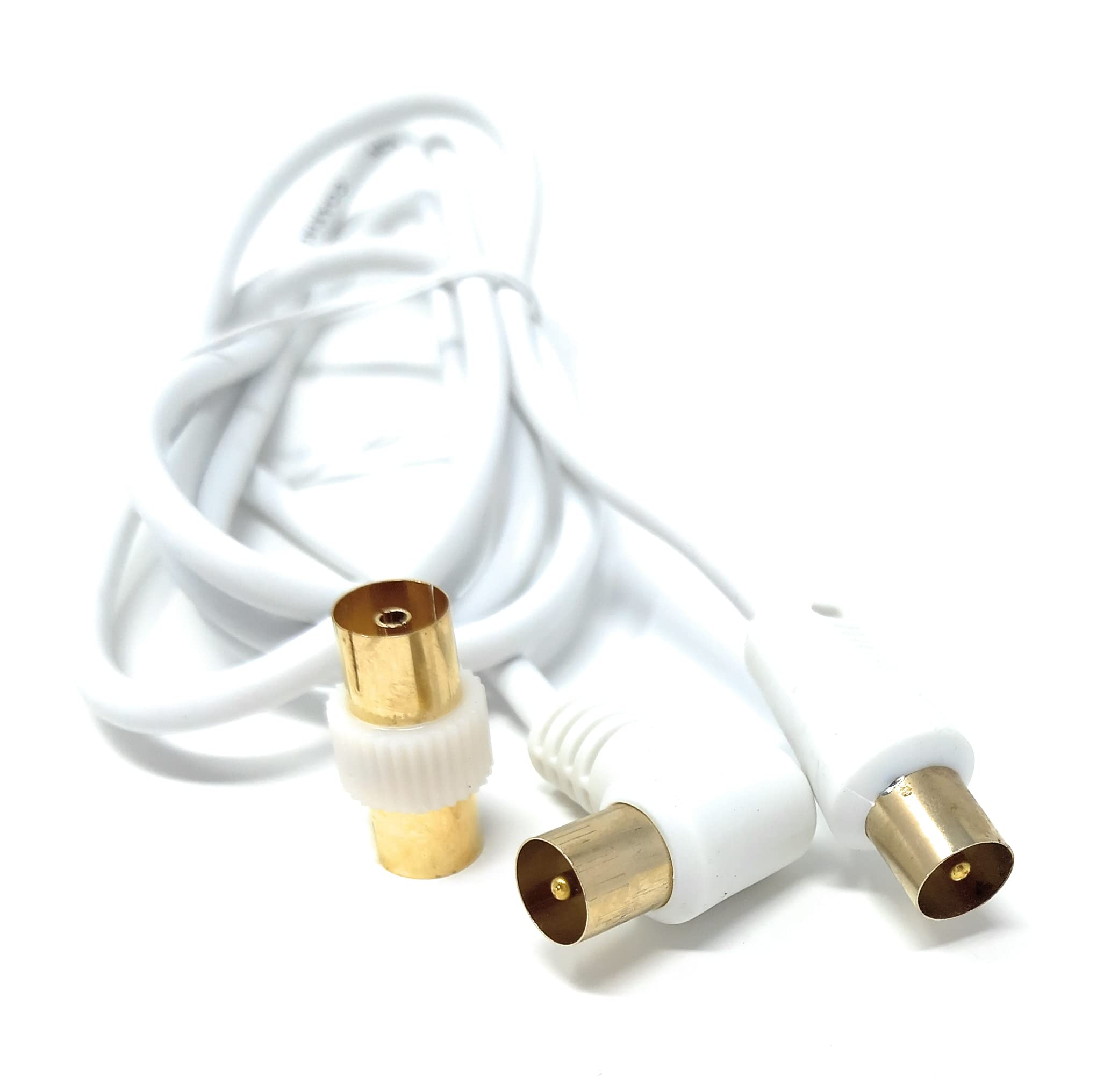 DRUT TV RF Right Angle Male to Male Aerial Antenna Coaxial Cable With Female to Female Coupler Gold Connectors 75 ohm, 3C2V