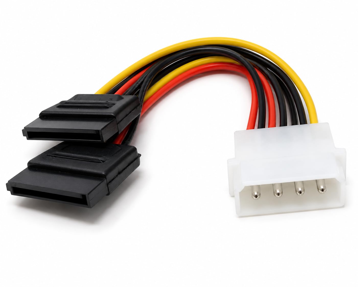 Molex to Dual SATA Power Y Splitter Cable Adapter - 15cm, 4 Pin to Power HDD, SSD, DVD-RW Hard Drive