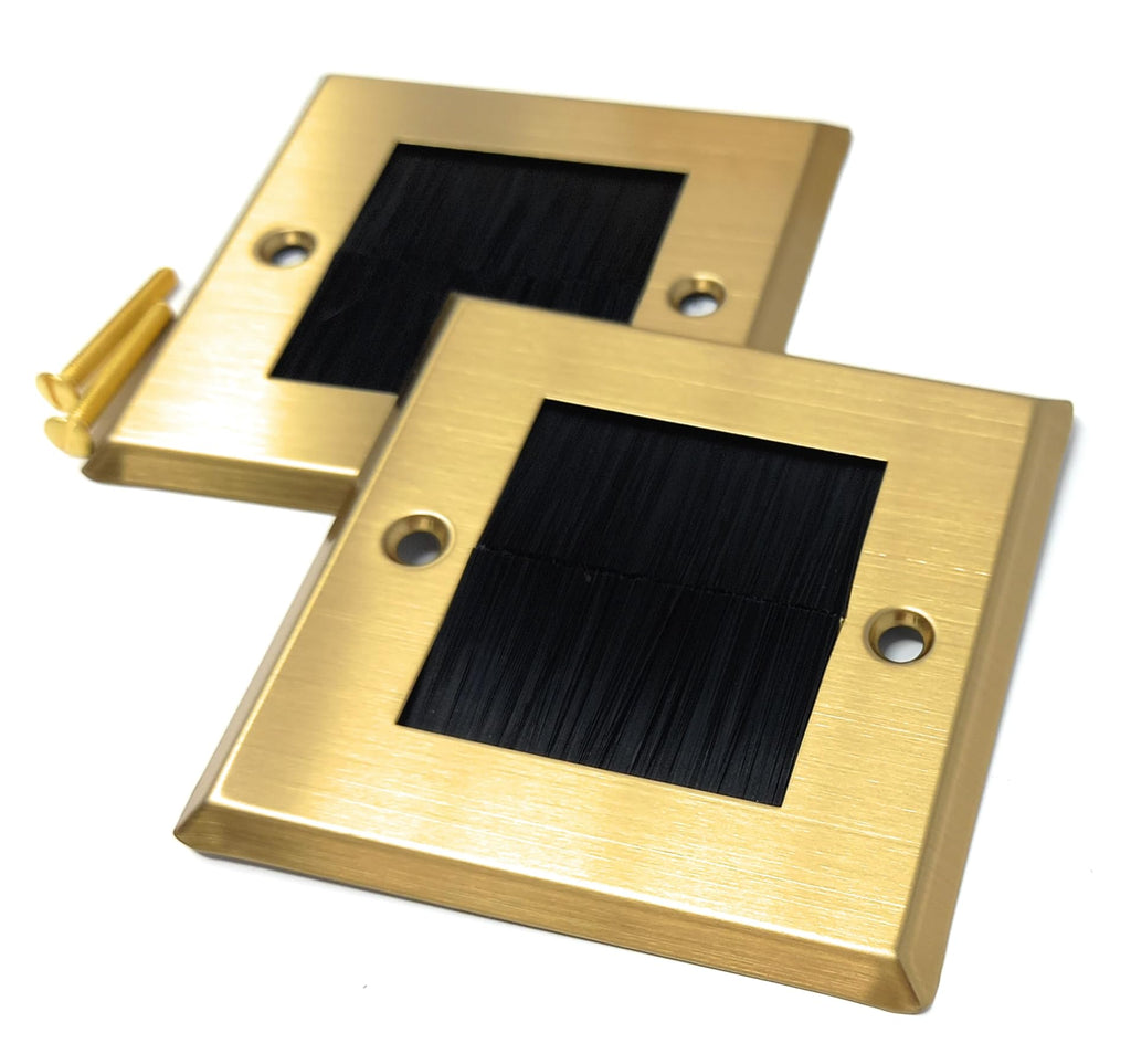 Single Gang Brush Wall Outlet Cable Entry Plate, Tidy Mount AV Wire Pass-Through Faceplate, Brass Black (Screws Included)