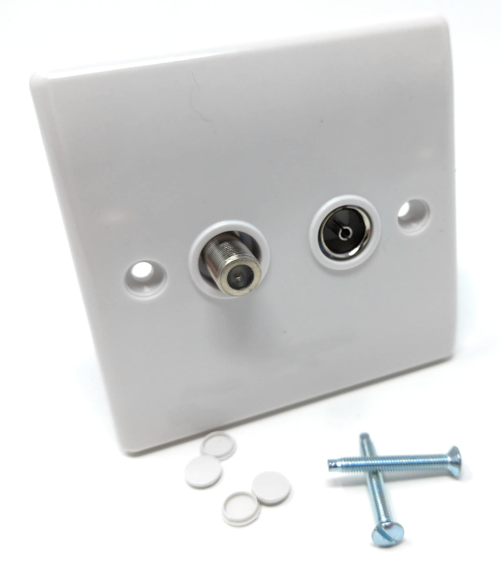 TV & Satellite Faceplate - 2 Gang Outlet with 1 TV & 1 F-Type Female Socket