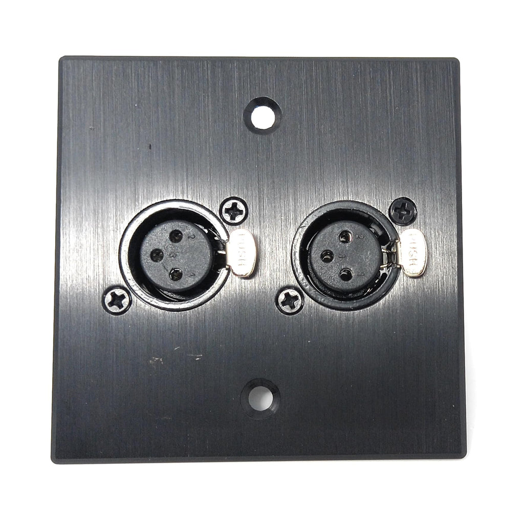 Brushed Aluminium Twin 3-Pin XLR Female Sockets D-Series Outlet Wall Faceplate – Durable Metal Plate for Audio, Amplifier, Microphone, Mixer, and Speaker Connections