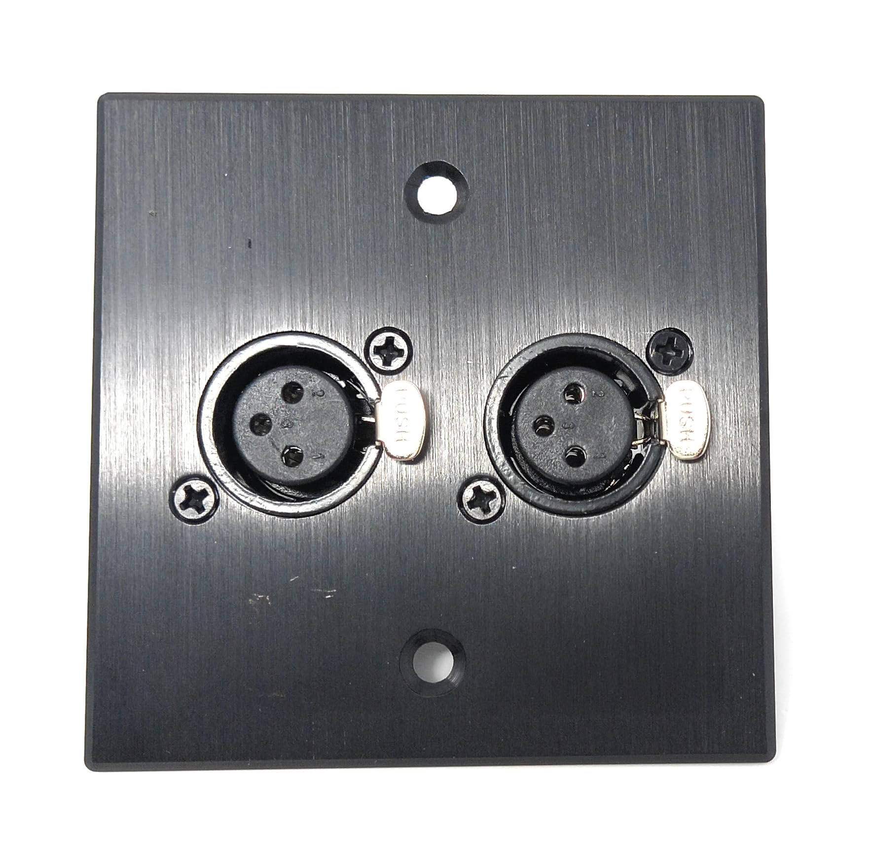 Brushed Aluminium Twin 3-Pin XLR Female Sockets D-Series Outlet Wall Faceplate – Durable Metal Plate for Audio, Amplifier, Microphone, Mixer, and Speaker Connections