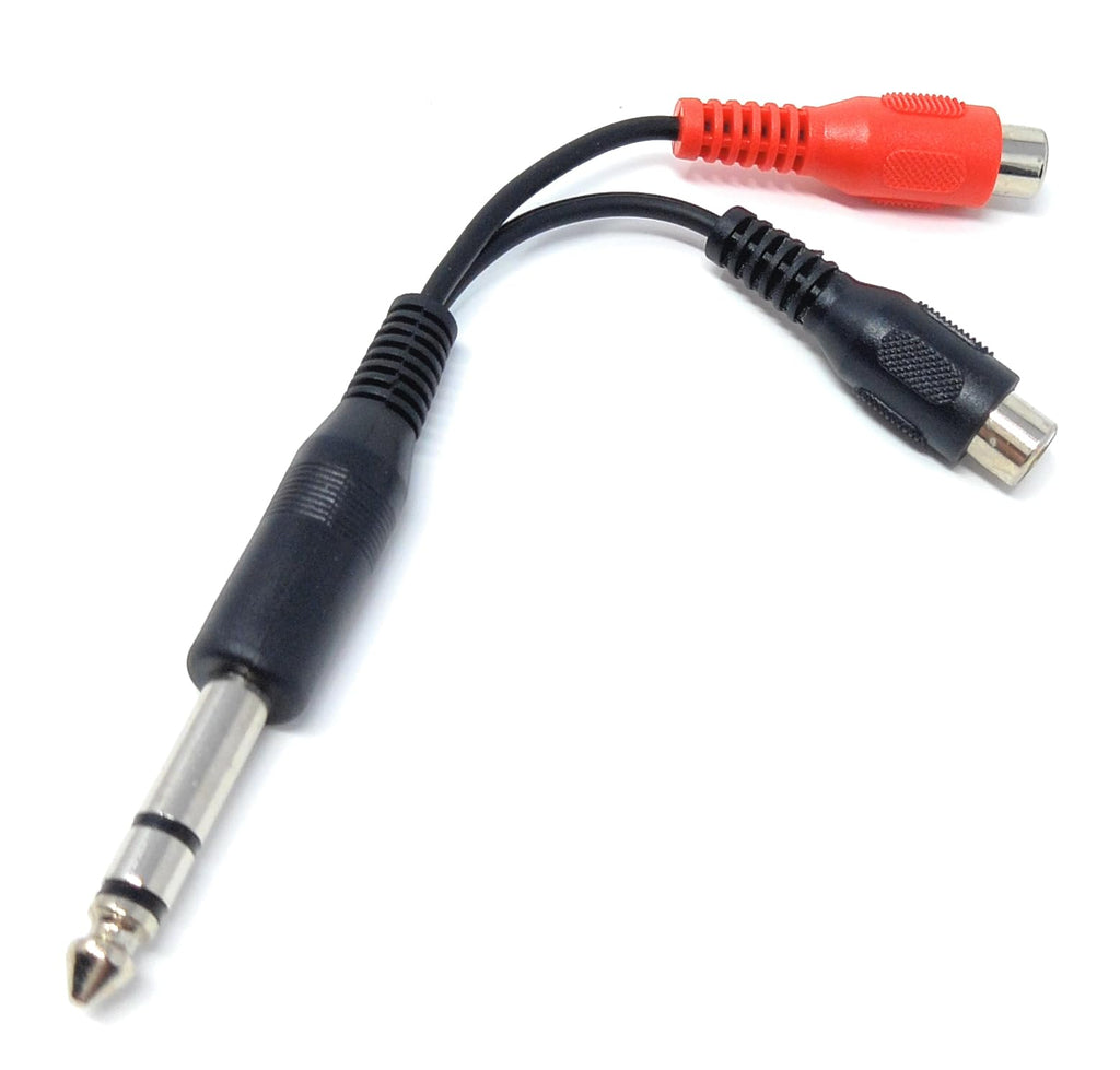DRUT 10cm 6.35mm Stereo Jack Plug to 2 x RCA Phono Sockets Audio Adapter Cable Splitter