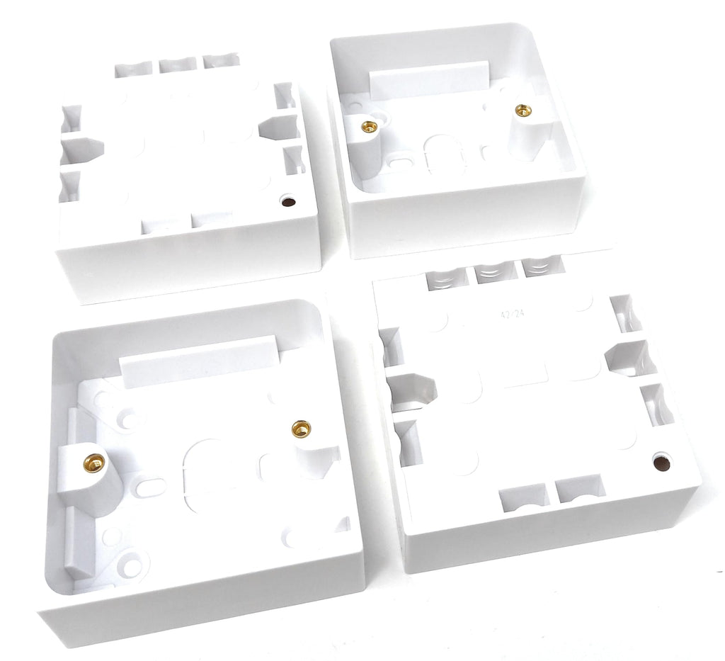 1-Gang Surface Mount Pattress Back Box – 32mm Depth, 85mm x 85mm, White – Ideal for Electrical Socket & Switch Installations