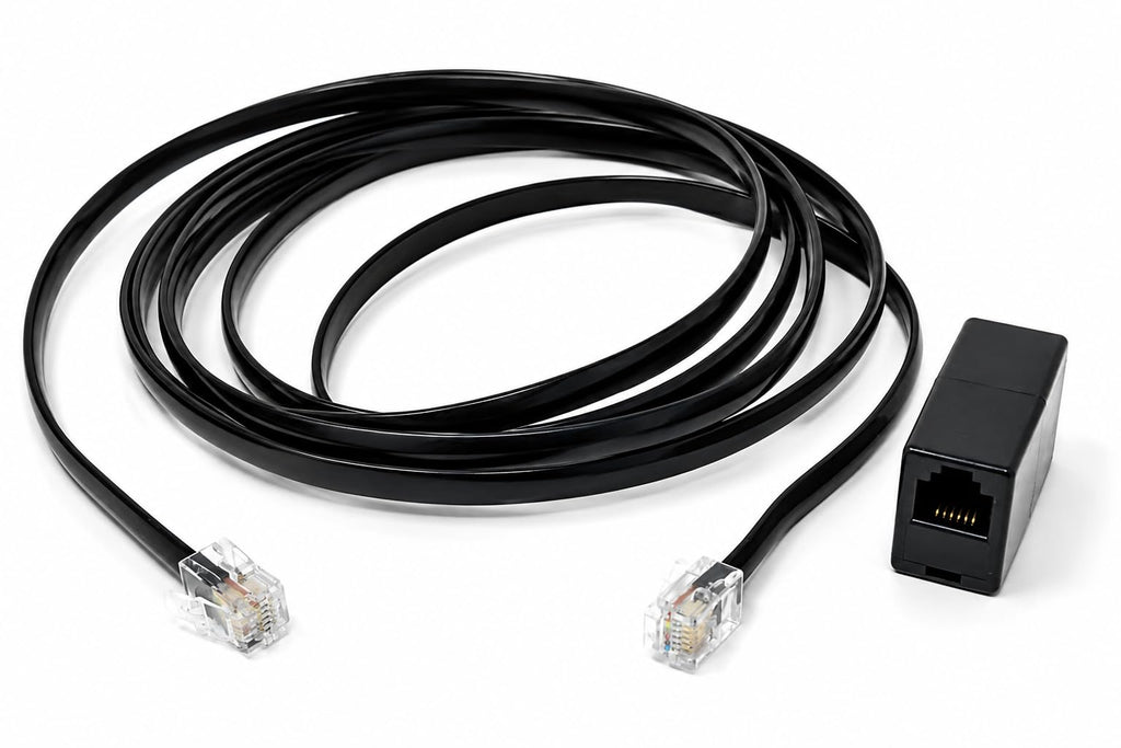 DRUT RJ12 to RJ12 (RJ11) 6-Pin Male to Male Cable with Female Coupler, Gold-Plated Connectors for BT Telephone, Broadband, and Modem Extension