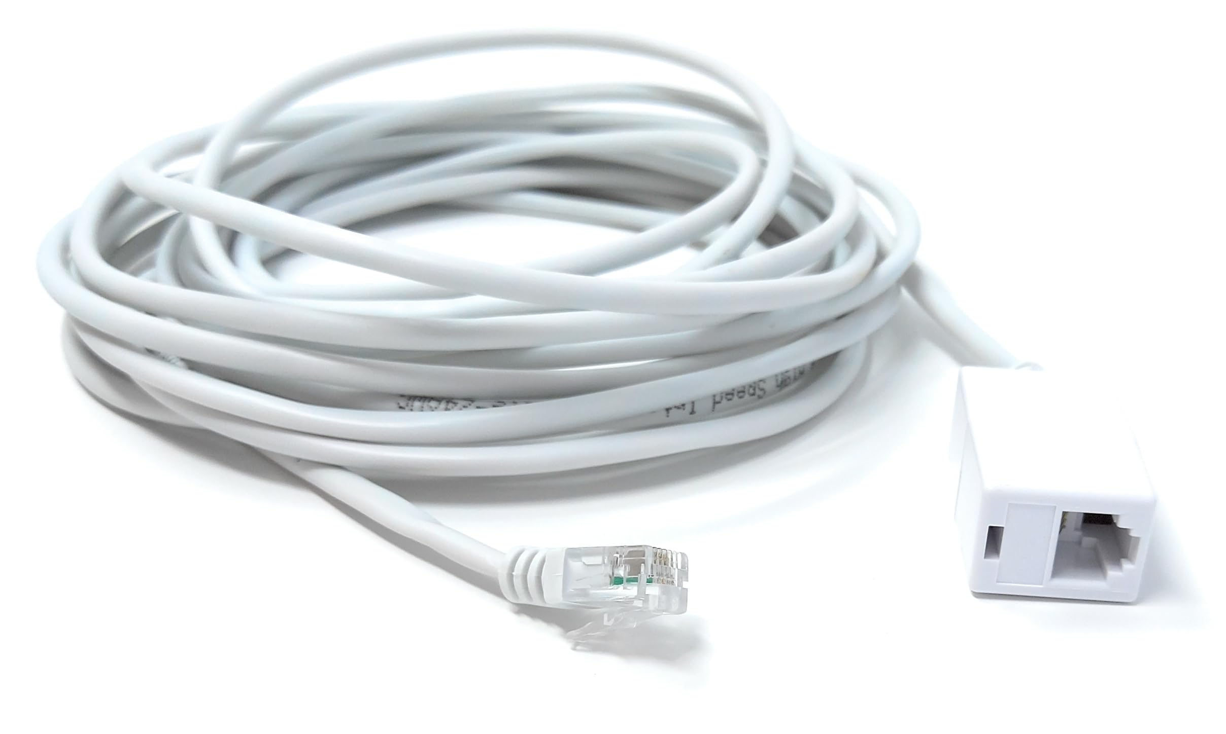 DRUT RJ11 to RJ11 ADSL 2+ Male to Male Cable with Female Coupler, BT Telephone, Broadband, Modem Extension Lead, Gold Plated Connectors