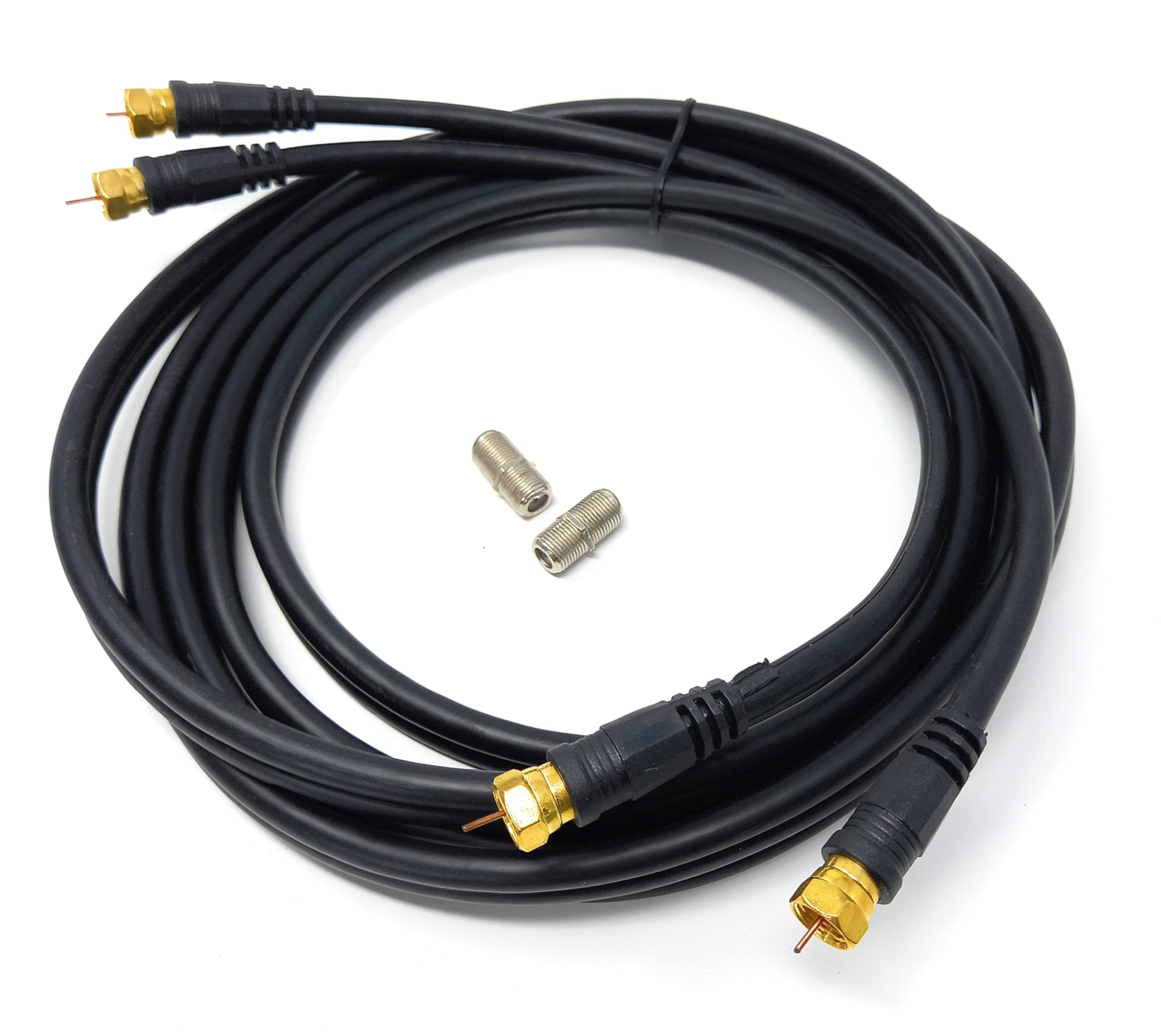 DRUT Twin Shotgun Satellite Moulded F-Type Plug to Socket RG6 Coaxial Extension Antenna Cable Lead With F-Type Couplers