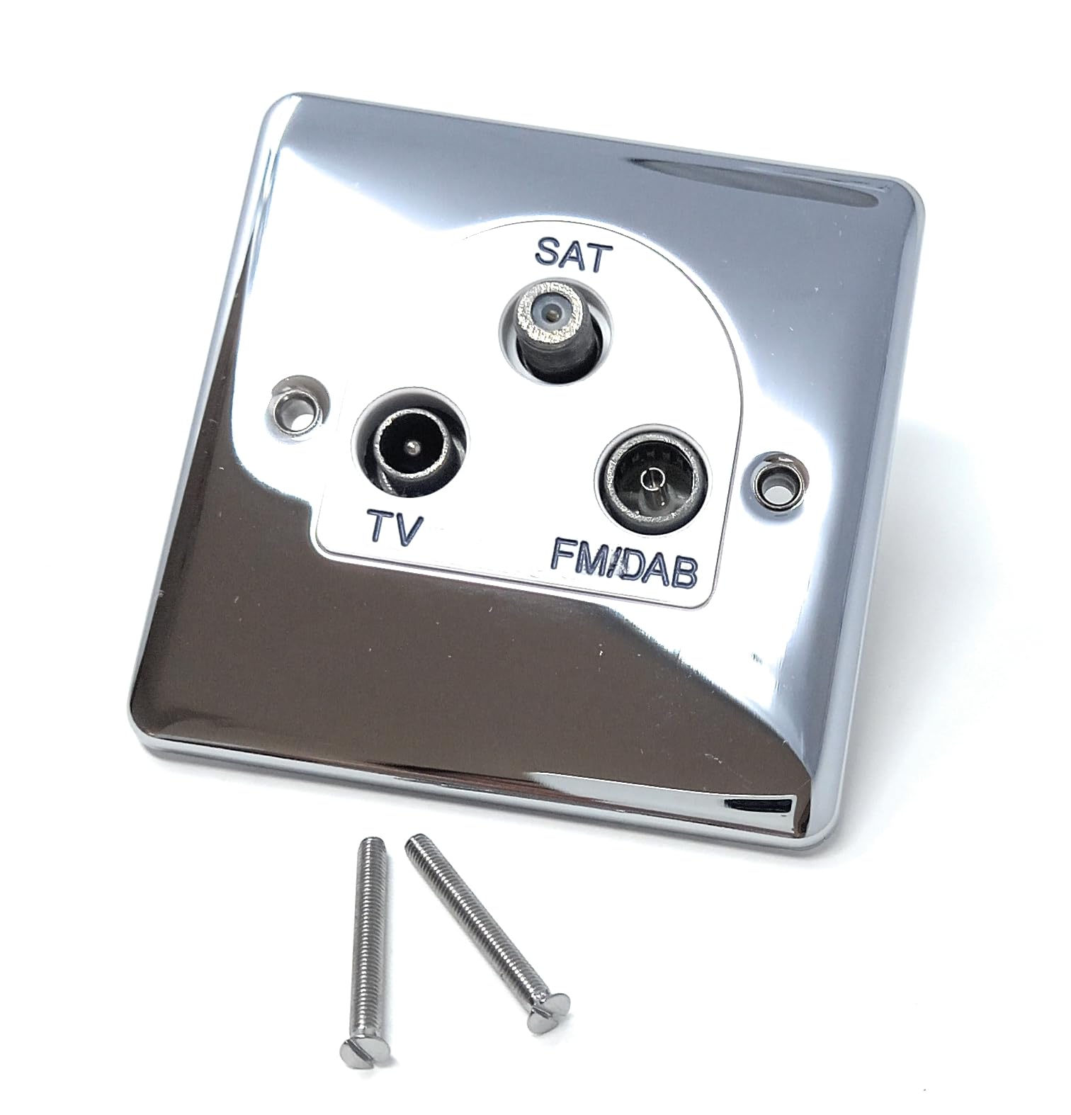 TV, DAB/FM, Satellite Socket Triplexer Outlet Cover Faceplate, Polished Chrome