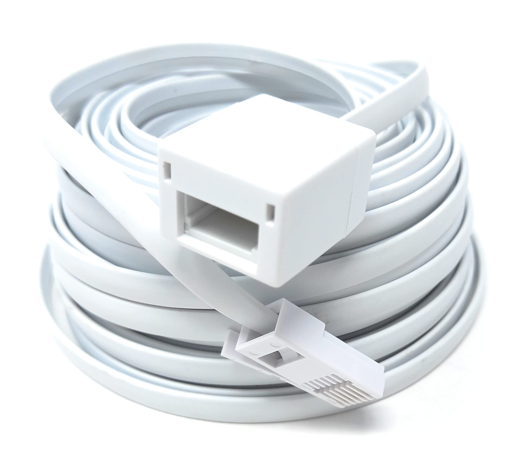 DRUT BT Telephone Flat Extension Cable (631a) 28AWG Lead Wire, 6 Pin Core, BT Male to BT Female, Jack to Socket