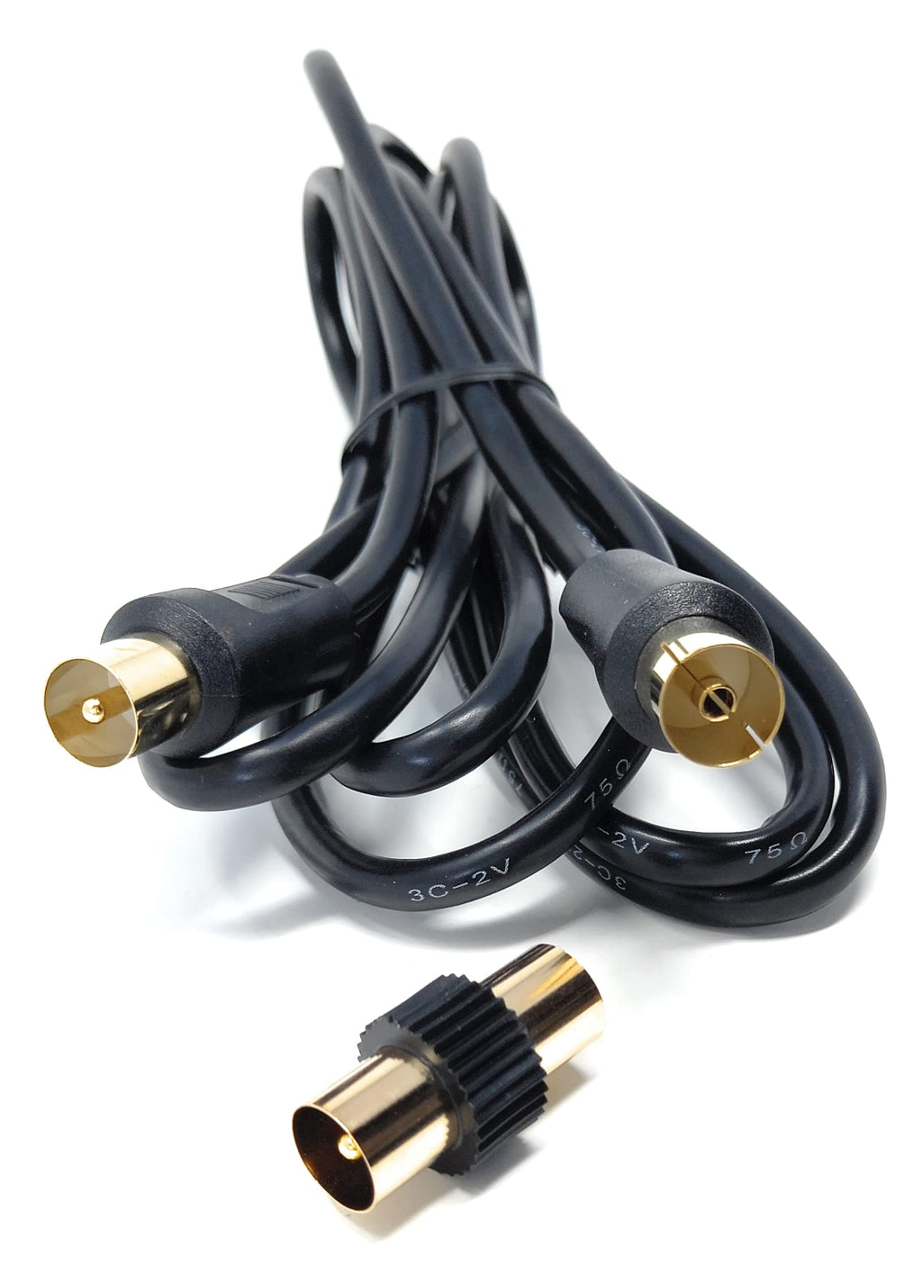 DRUT TV Male to Female Extension Coax Cable, Supplied With a Male to Male Coupler Adapter, Gold Connectors
