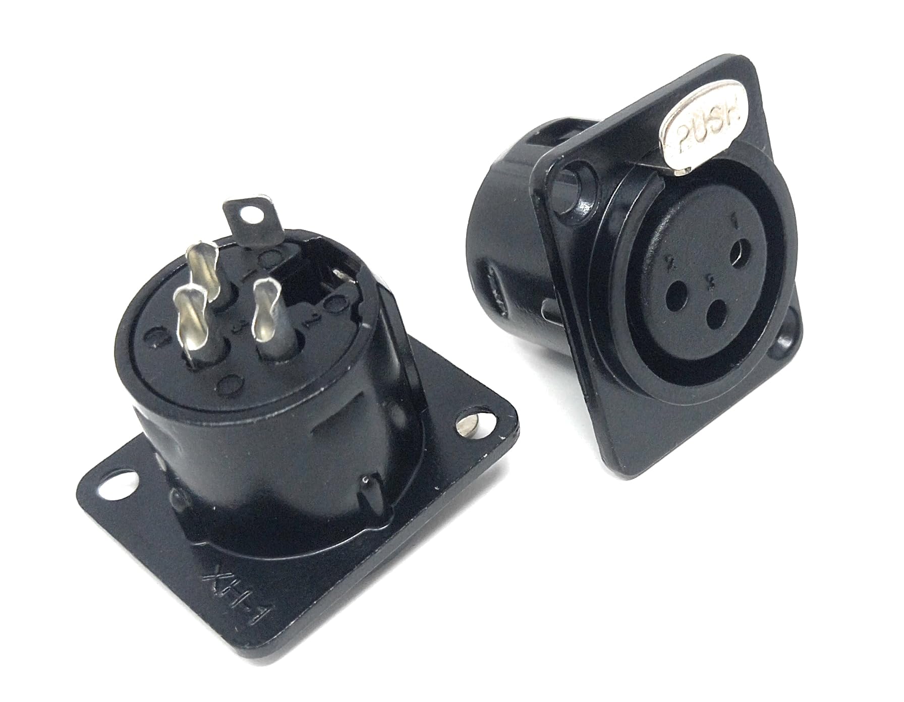 XLR 3-Pin Female Chassis Panel Mount Connector, D Series, Audio Equipment, with Push Button, for DJ Mixers, Studio, PA Systems, Microphone Cables, with Mounting Hardware Screws