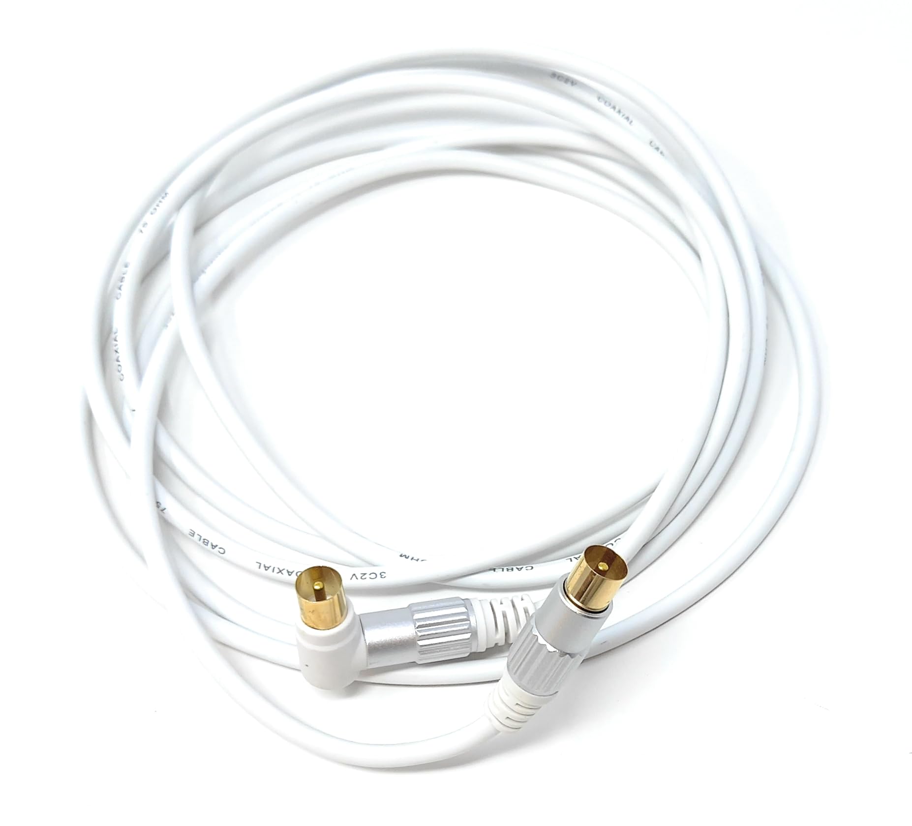 TV RF 4K Aerial Cable, 90 Angled Metal Plugs, Male to Male Angled Connector, Compatible with DVB-C, DVB-T, DVB-S, Digital & Analogue