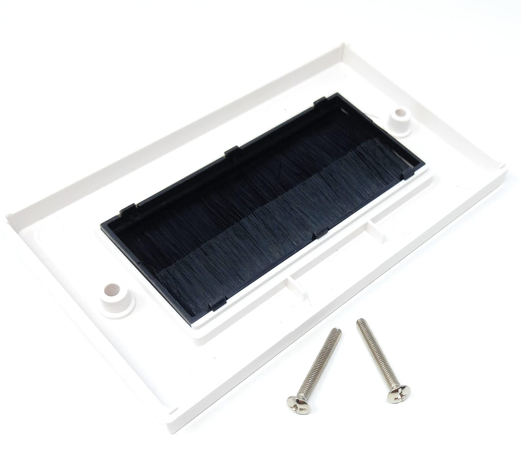 White Brush Plate Faceplate Wall Mounted Installation Tidy Cable Pass Through Insert for Wires and Cable Access