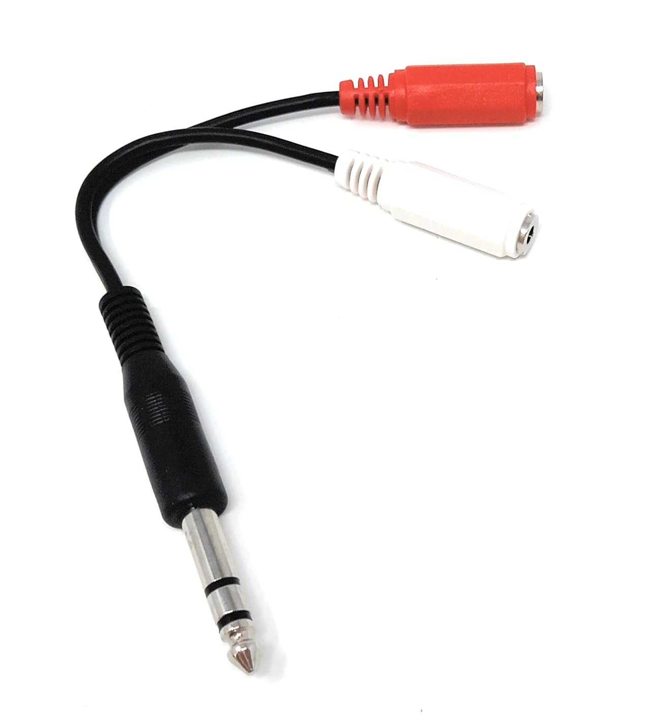 DRUT 6.35mm Stereo TRS Jack Plug to 2 x 3.5mm Stereo Sockets Adapter Cable – 15cm Audio Splitter for Headphones, Mixer, Amplifier, and Audio Devices