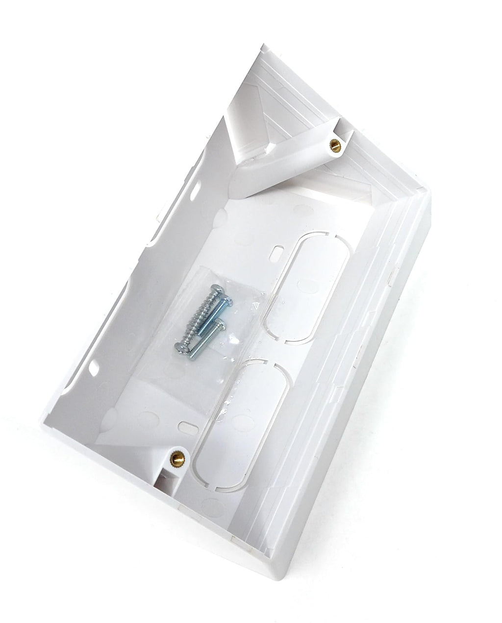 White Double 2 Gang Pattress Electrical Back Box for Faceplates 45 Degree Angled Surface Mount for WorkBench 146mm x 85mm