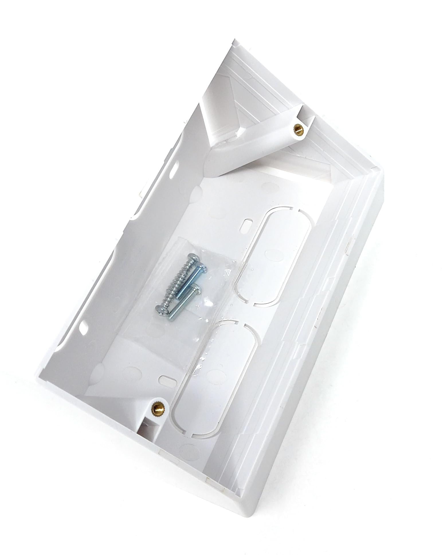 White Double 2 Gang Pattress Electrical Back Box for Faceplates 45 Degree Angled Surface Mount for WorkBench 146mm x 85mm