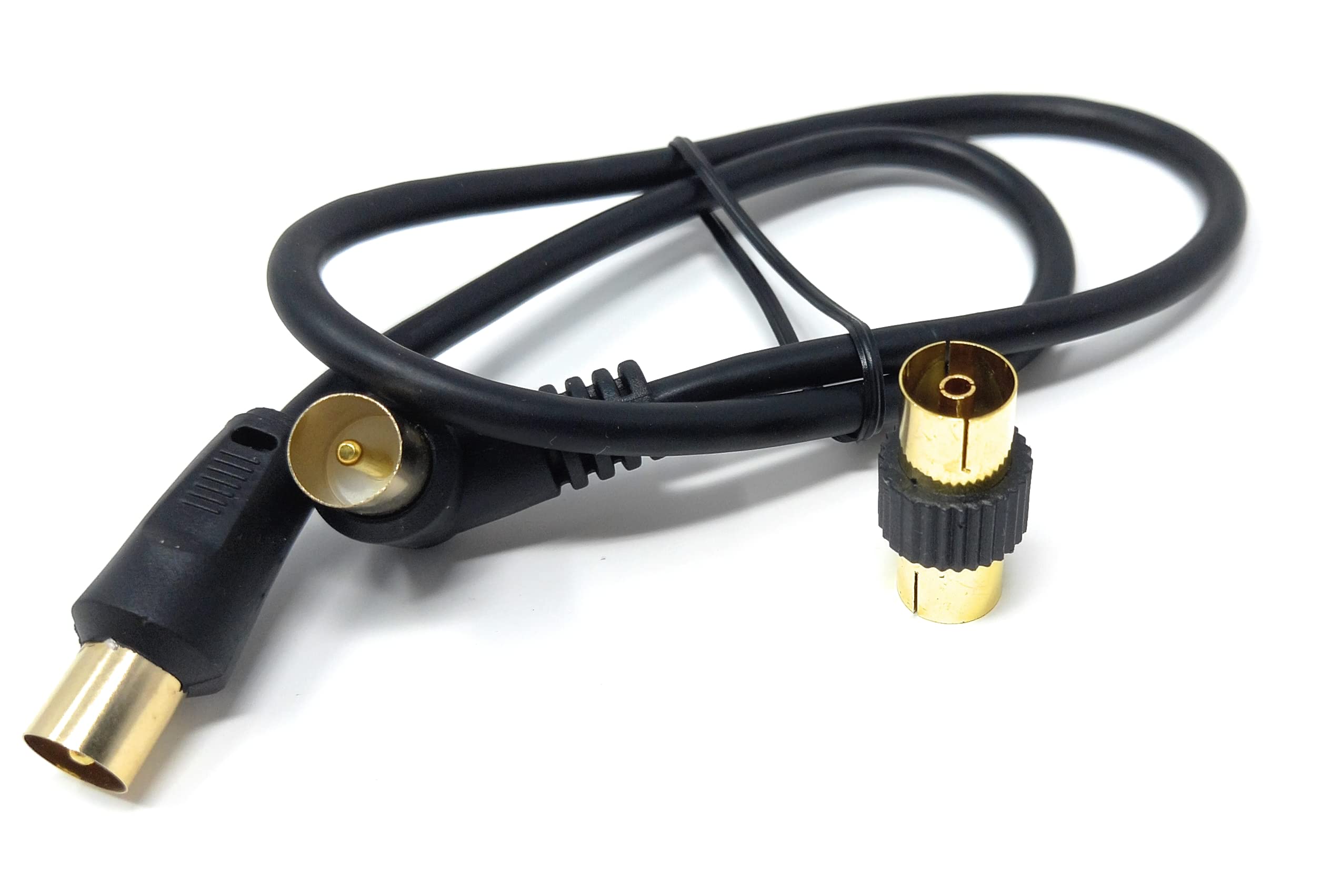 DRUT TV RF Right Angle Male to Male Aerial Antenna Coaxial Cable With Female to Female Coupler Gold Connectors 75 ohm, 3C2V