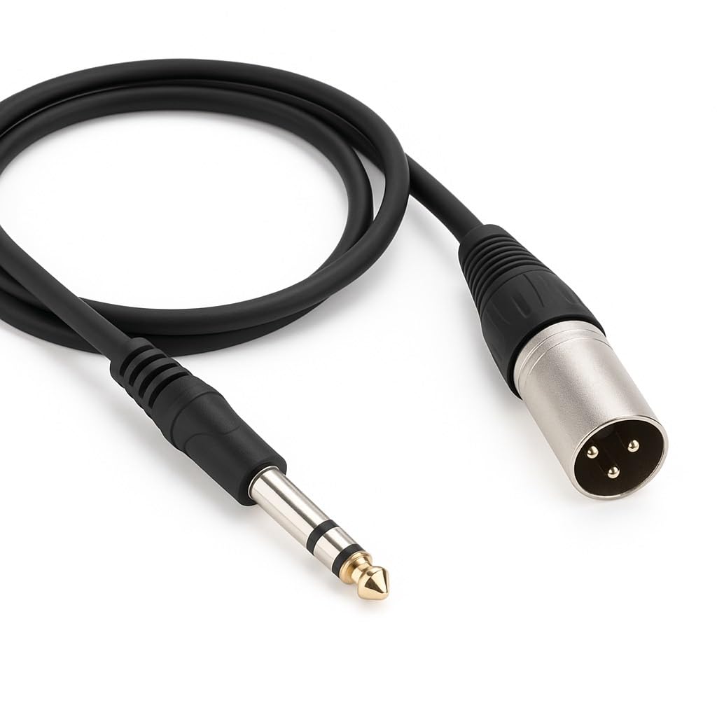 DRUT Professional XLR Male to 6.35mm Stereo Jack Cable, Gold-Plated, Balanced Audio Lead for Microphones, Mixers, Amplifiers, DJ, Studio Equipment