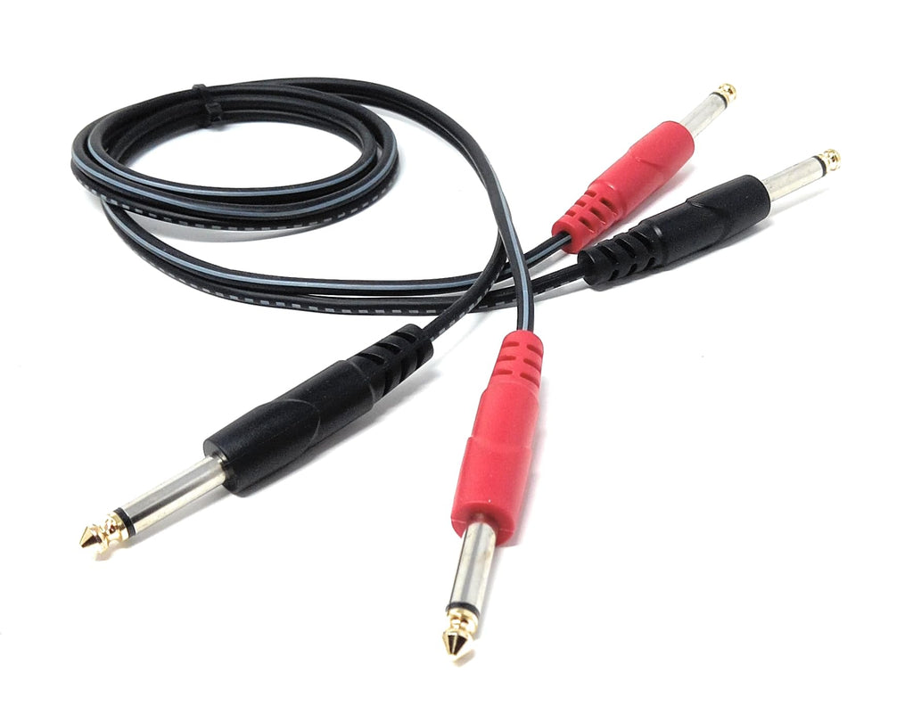 DRUT 2x 6.35mm (1/4") Mono Jack to 2x 6.35mm Mono TS Jack Audio Cable – Twin Signal Patch Lead for Mixers, Controllers, DJ & Audio Equipment, Gold Ends