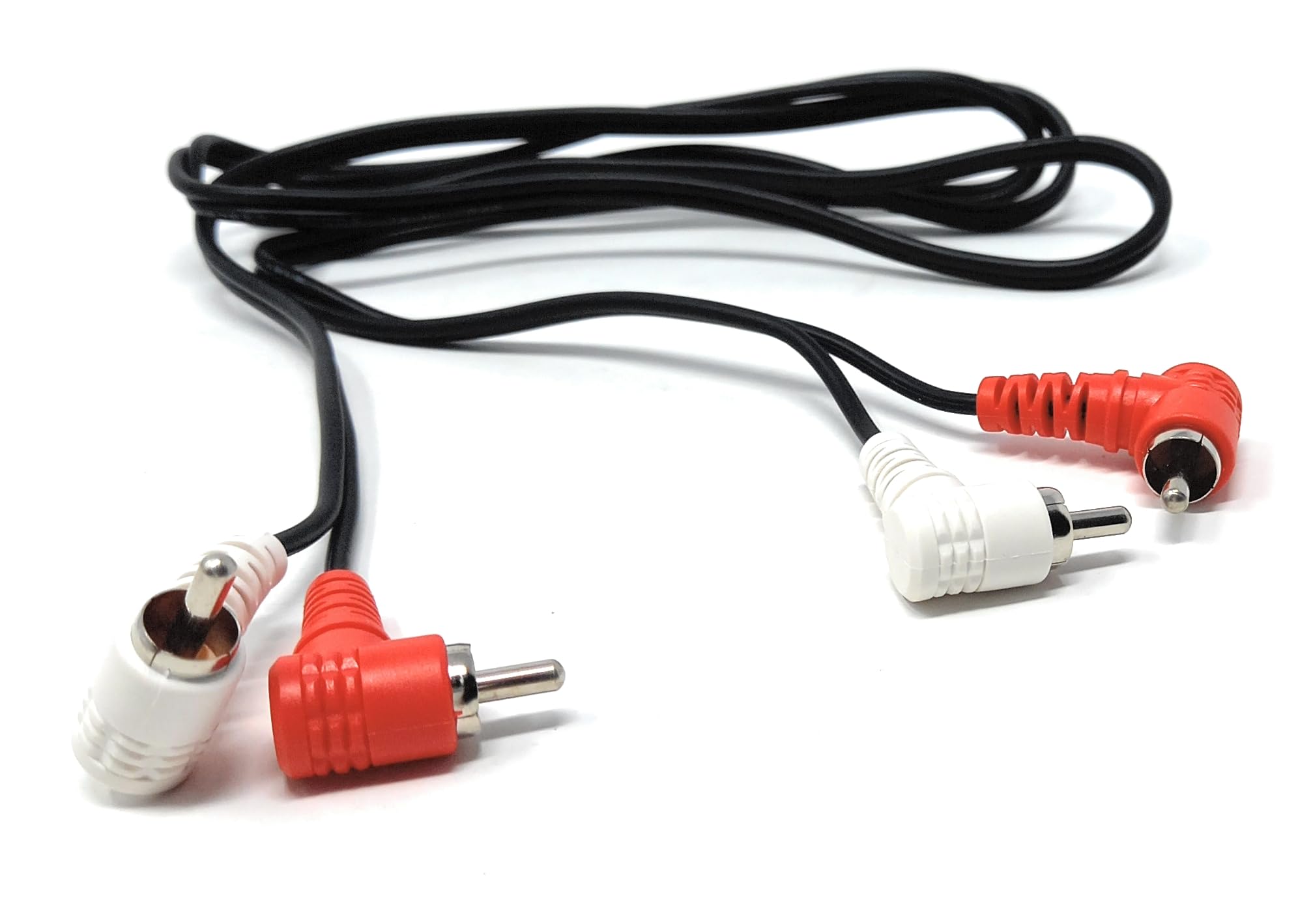 DRUT Twin 2 x RCA to RCA Right Angle Cable, Twin Phono Lead Splitter, for Audio, Speakers, Home Theater, Surround Sound, Turntable, Mixer
