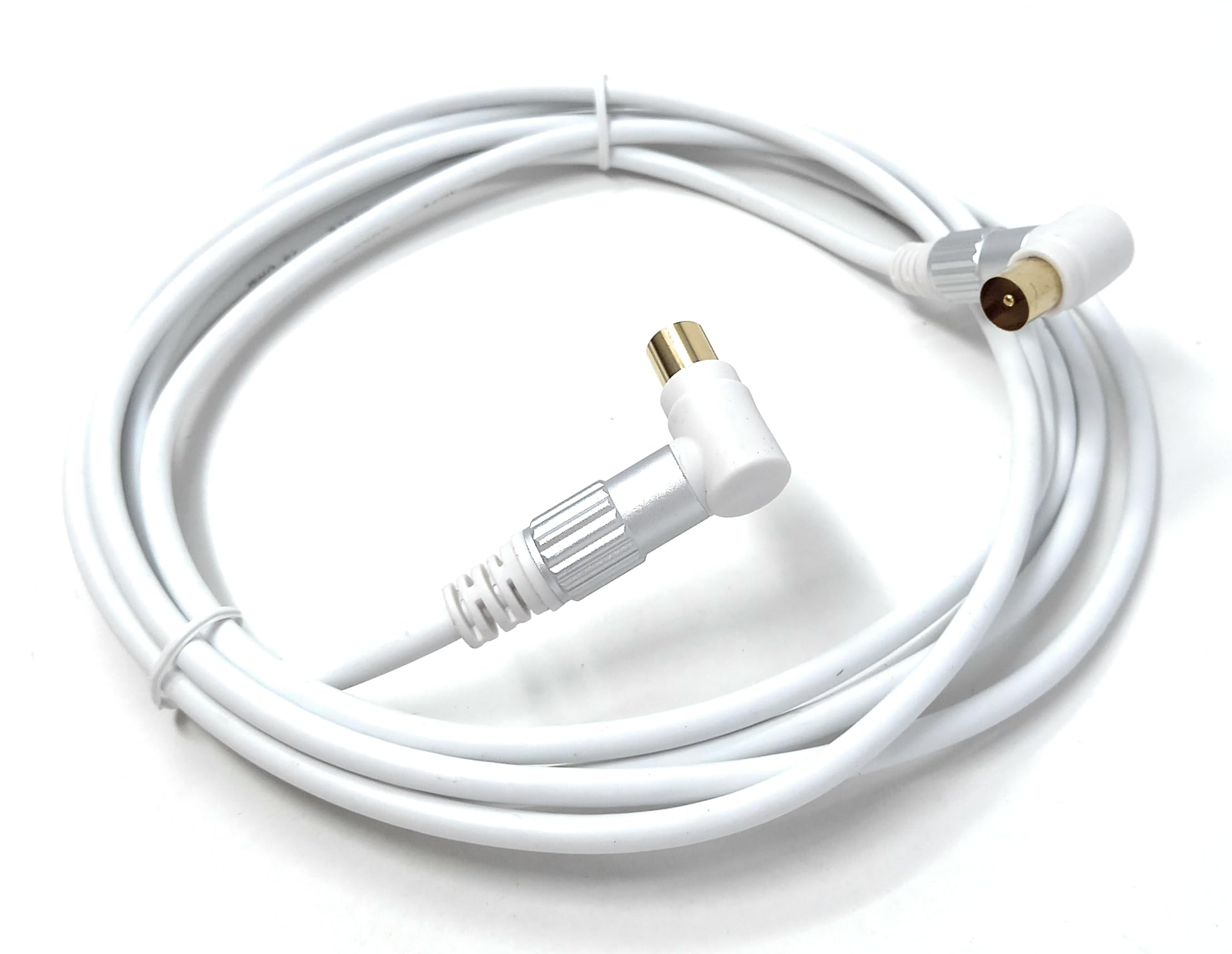 DRUT 3m Right Angle RF TV Aerial Cable – Gold-Plated Coaxial Freeview Plug to RA Connector, Metal Shielded, White Video Cable for HDTV, Set-Top Box, DVR