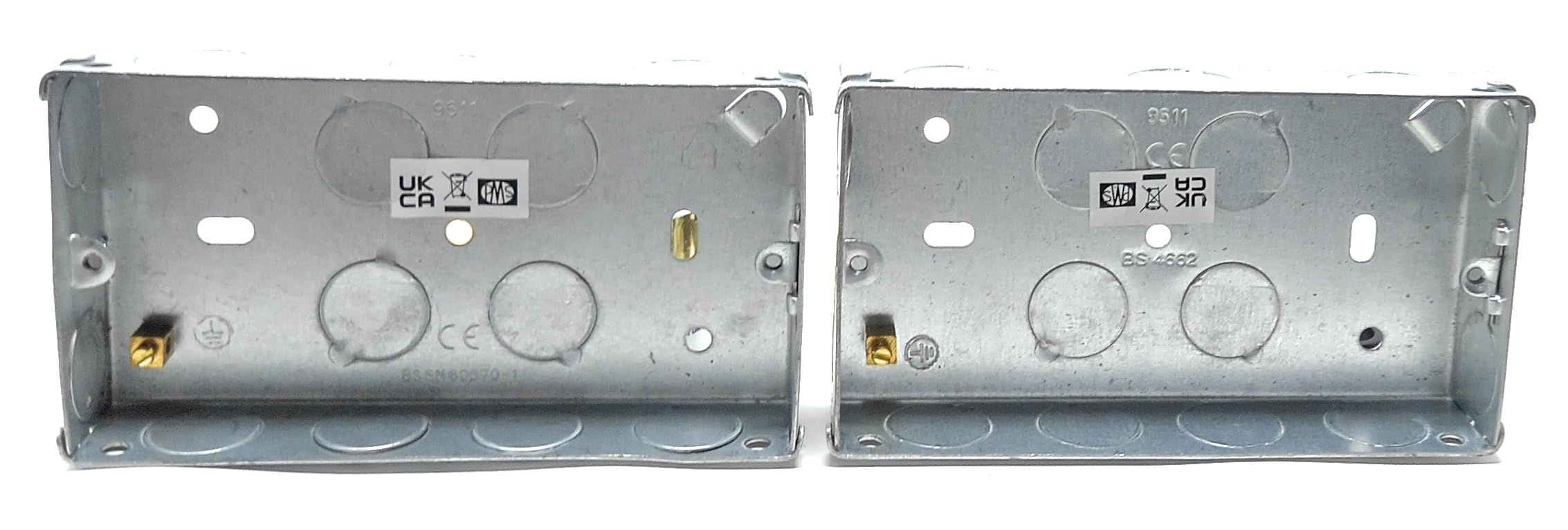 2 Gang Metal Surface Mount Back Box Pattress Box (25mm Deep) Fitted With Earth Terminals