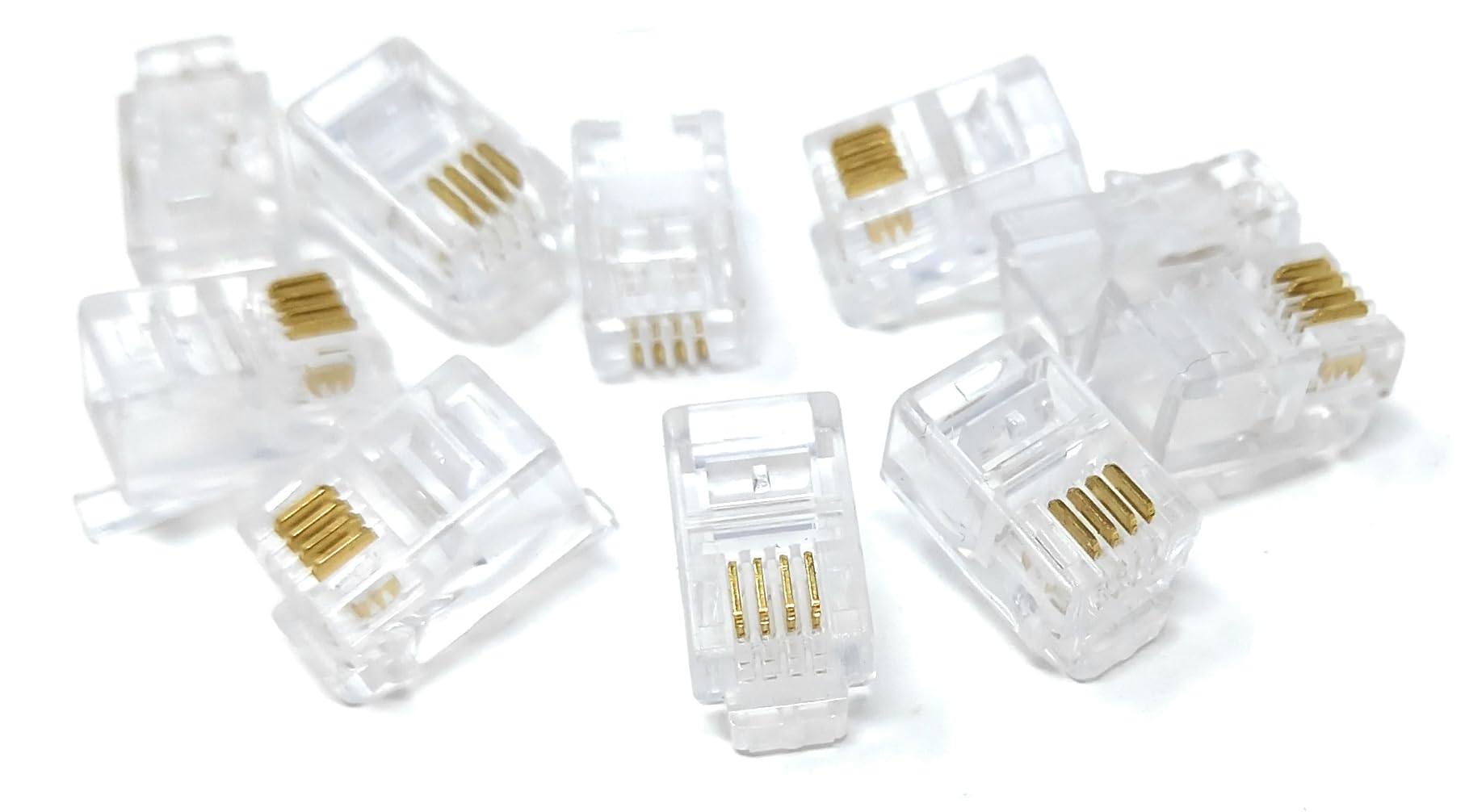 DRUT RJ10 4P4C Modular Crimps, 4P4C Plug Ends Cable Connectors, 10 Pieces, for Telephone Handset Cables, Leads 4-Pin Adapters