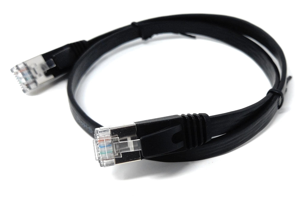 DRUT 0.5m Flat CAT6a/Cat6 Shielded S/STP 500MHz RJ45 Ethernet LAN 10 gigabit connections, Full Copper Cable Lead, for Routers, Switches, PCs, Gaming Consoles 1.6ft Black
