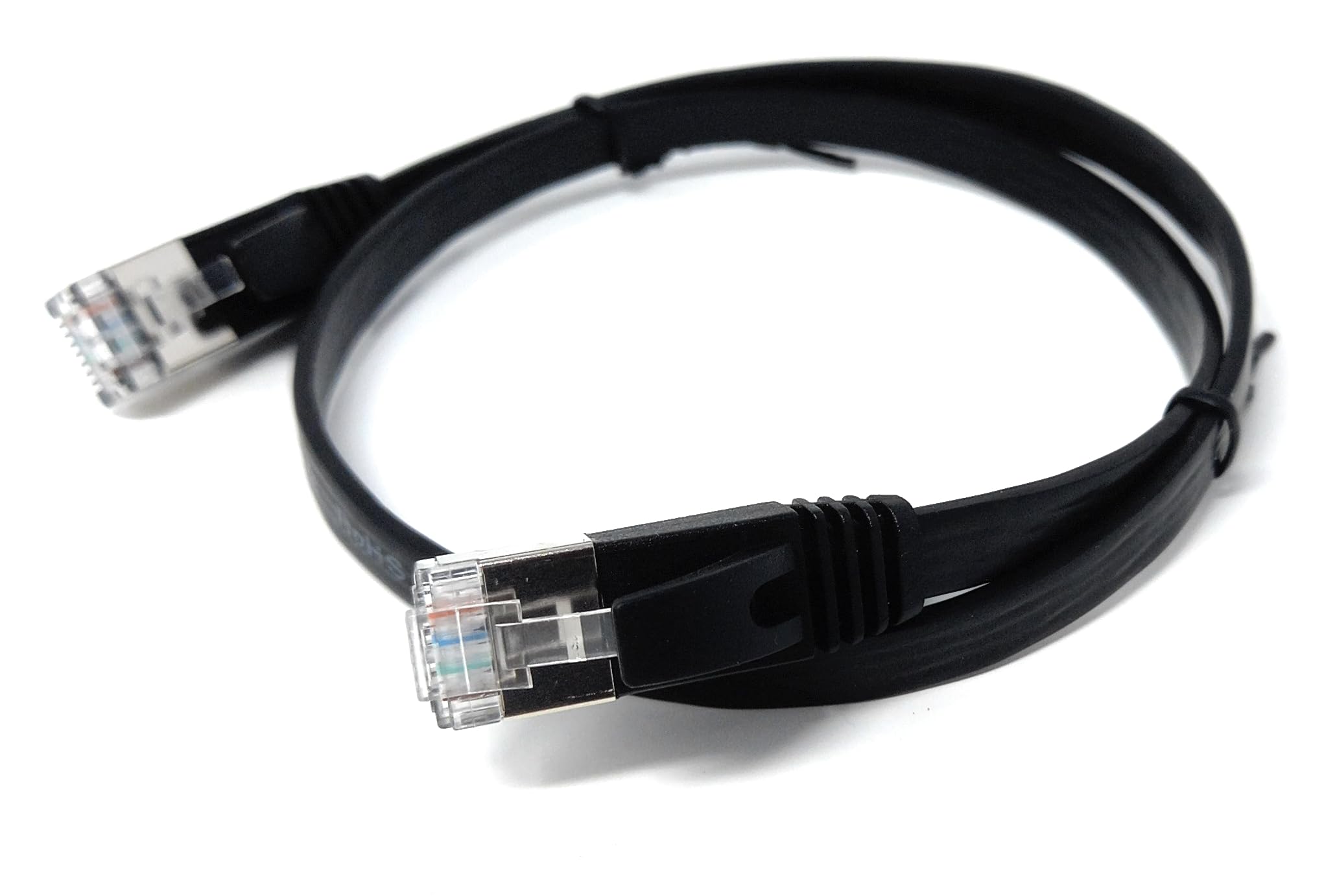 DRUT 0.5m Flat CAT6a/Cat6 Shielded S/STP 500MHz RJ45 Ethernet LAN 10 gigabit connections, Full Copper Cable Lead, for Routers, Switches, PCs, Gaming Consoles 1.6ft Black