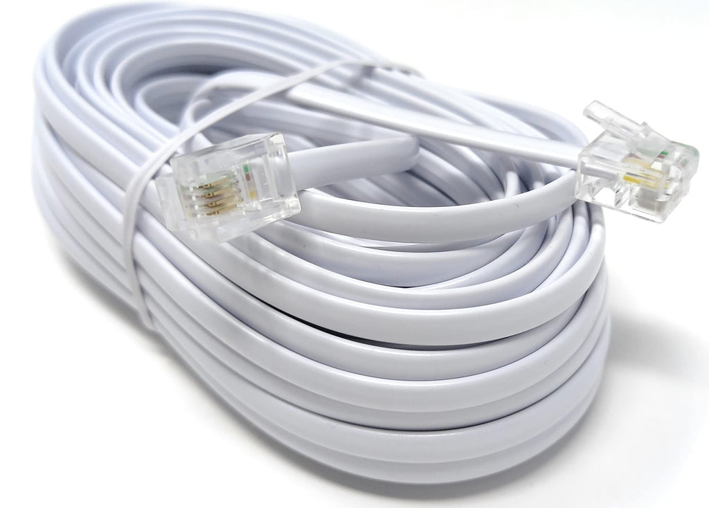 DRUT RJ11 to RJ11 Telephone Landline Cable ADSL (6P4C) Flat Lead High Speed BT Internet Broadband Male to Male Router, Modem, Phone Extension Wire