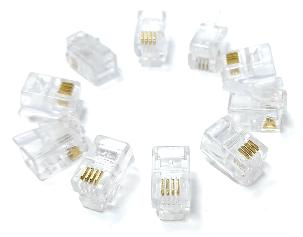 DRUT RJ10 4P4C Modular Crimps, 4P4C Plug Ends Cable Connectors, 10 Pieces, for Telephone Handset Cables, Leads 4-Pin Adapters