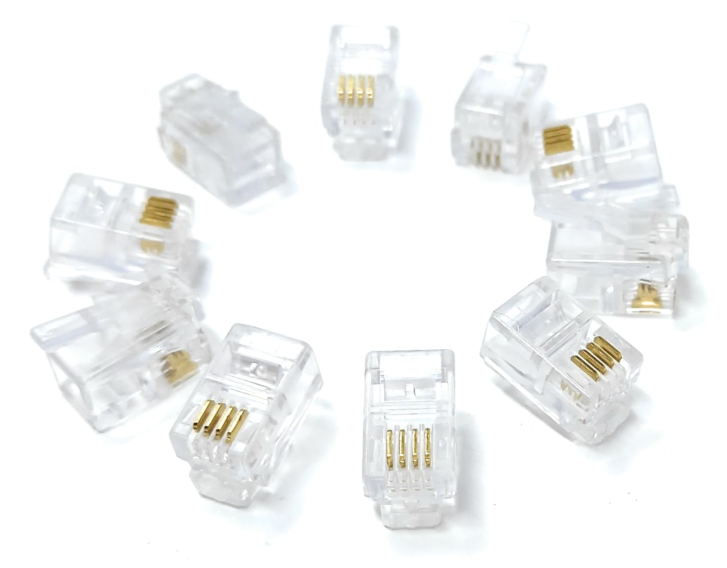 DRUT RJ10 4P4C Modular Crimps, 4P4C Plug Ends Cable Connectors, 10 Pieces, for Telephone Handset Cables, Leads 4-Pin Adapters