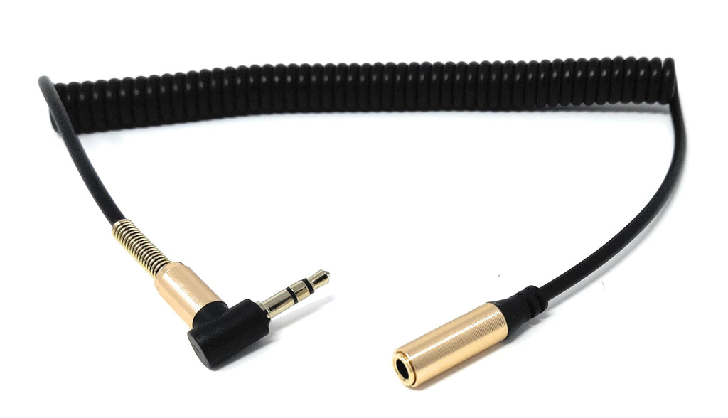 DRUT 1.5m 3.5mm Aux Coiled Extension Cable, Right Angle Male to Female, Audio Stereo Lead 5ft