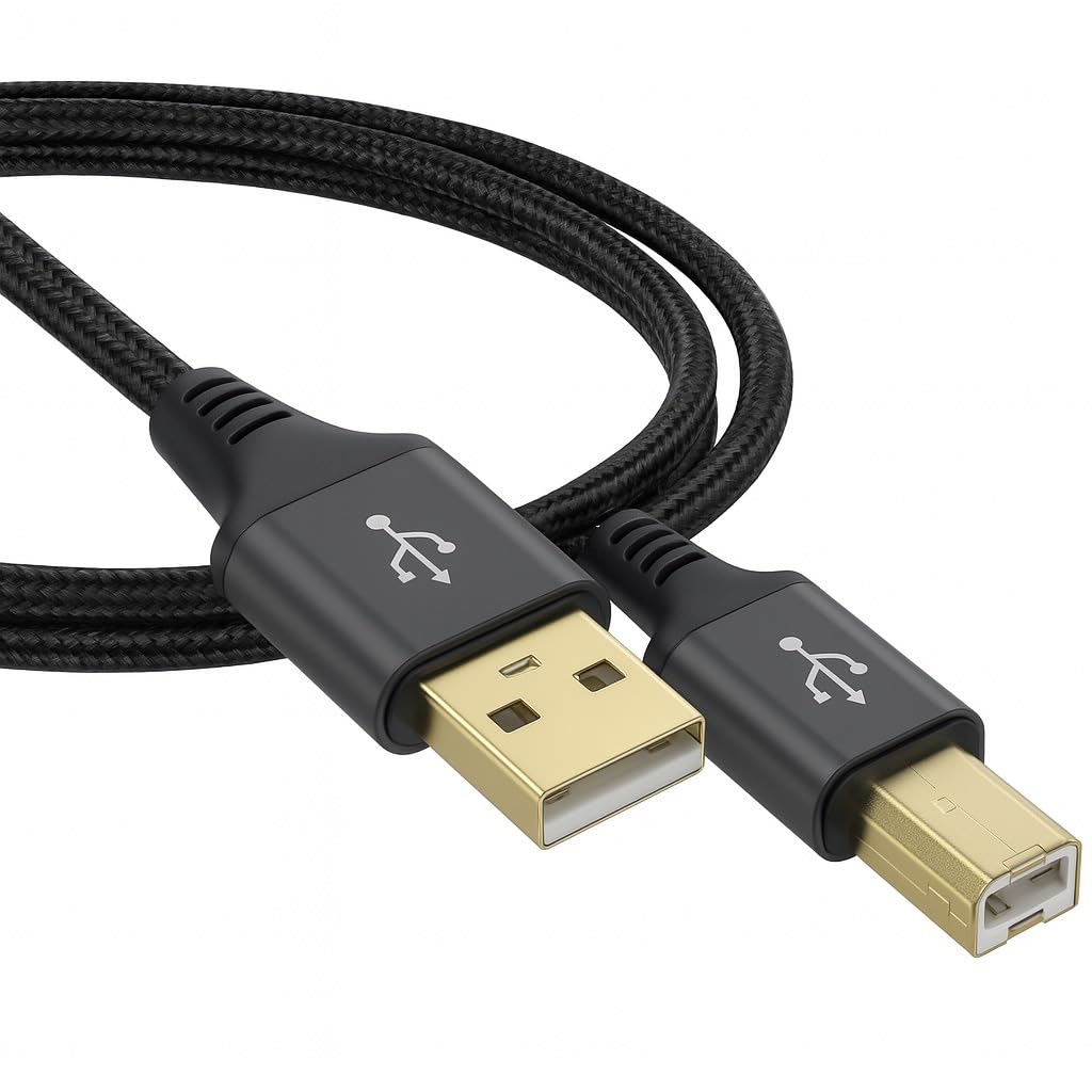 DRUT USB Printer Cable – Type A Male to B Male 2.0, Braided Cord with 24K Gold-Plated Connectors