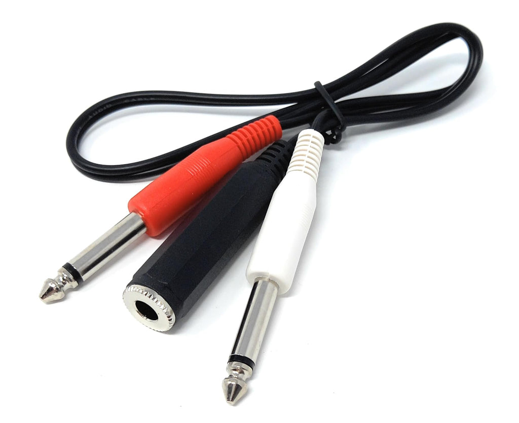 6.35mm Stereo Socket to Twin 6.35mm Mono Jack Plugs, Audio Lead Cable