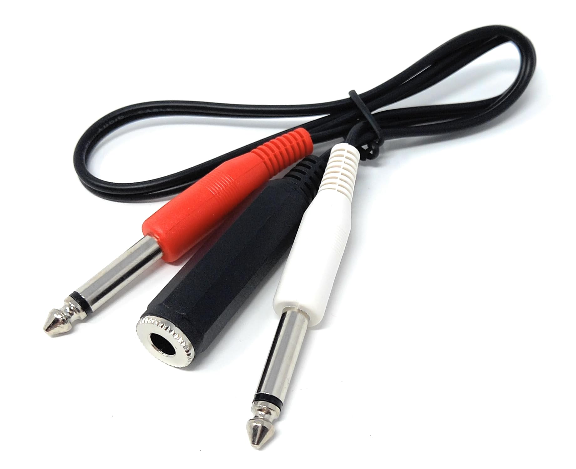 6.35mm Stereo Socket to Twin 6.35mm Mono Jack Plugs, Audio Lead Cable