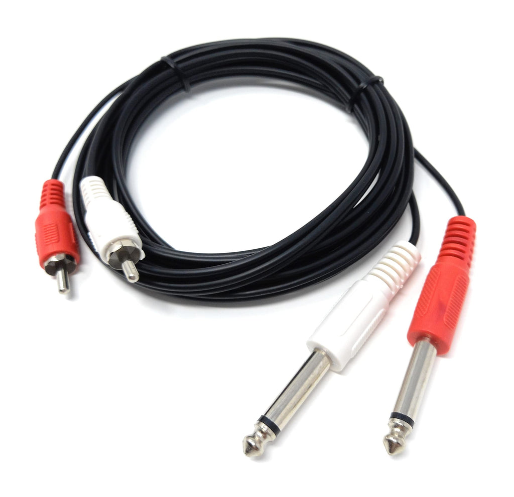 DRUT Twin 6.35mm MONO Jack Plugs to 2 x RCA Phono Plugs OFC Audio Cable Male to Male Lead
