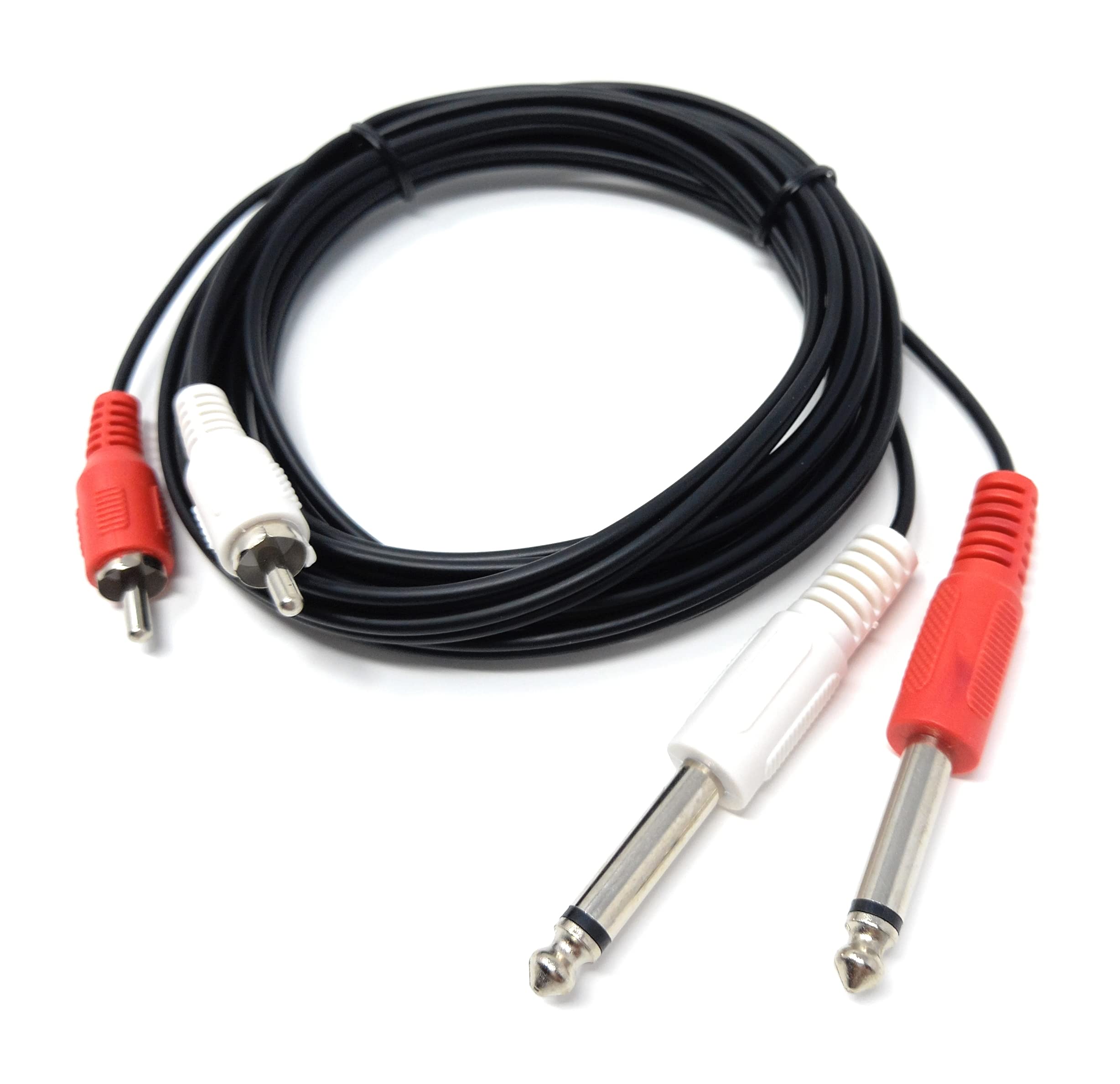 DRUT Twin 6.35mm MONO Jack Plugs to 2 x RCA Phono Plugs OFC Audio Cable Male to Male Lead