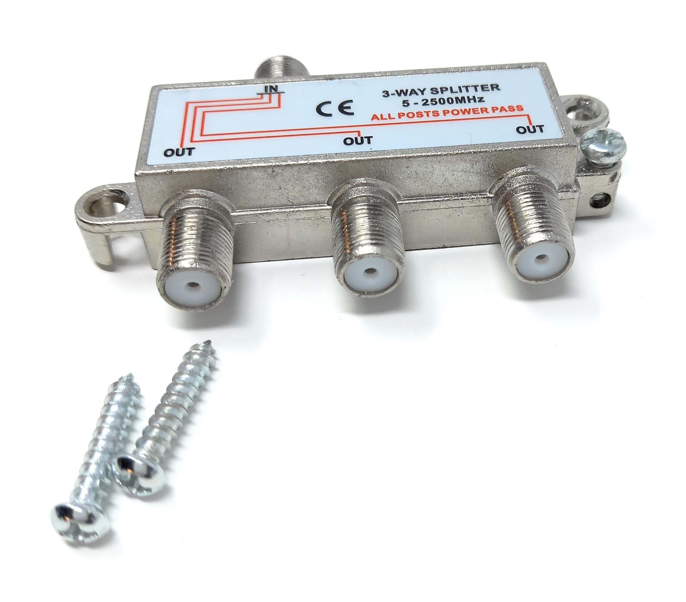 TV Splitter F-Type Screw-on Connectors RF Coaxial Cable Adapter, Passive Wideband Signal, 5-2500Mhz