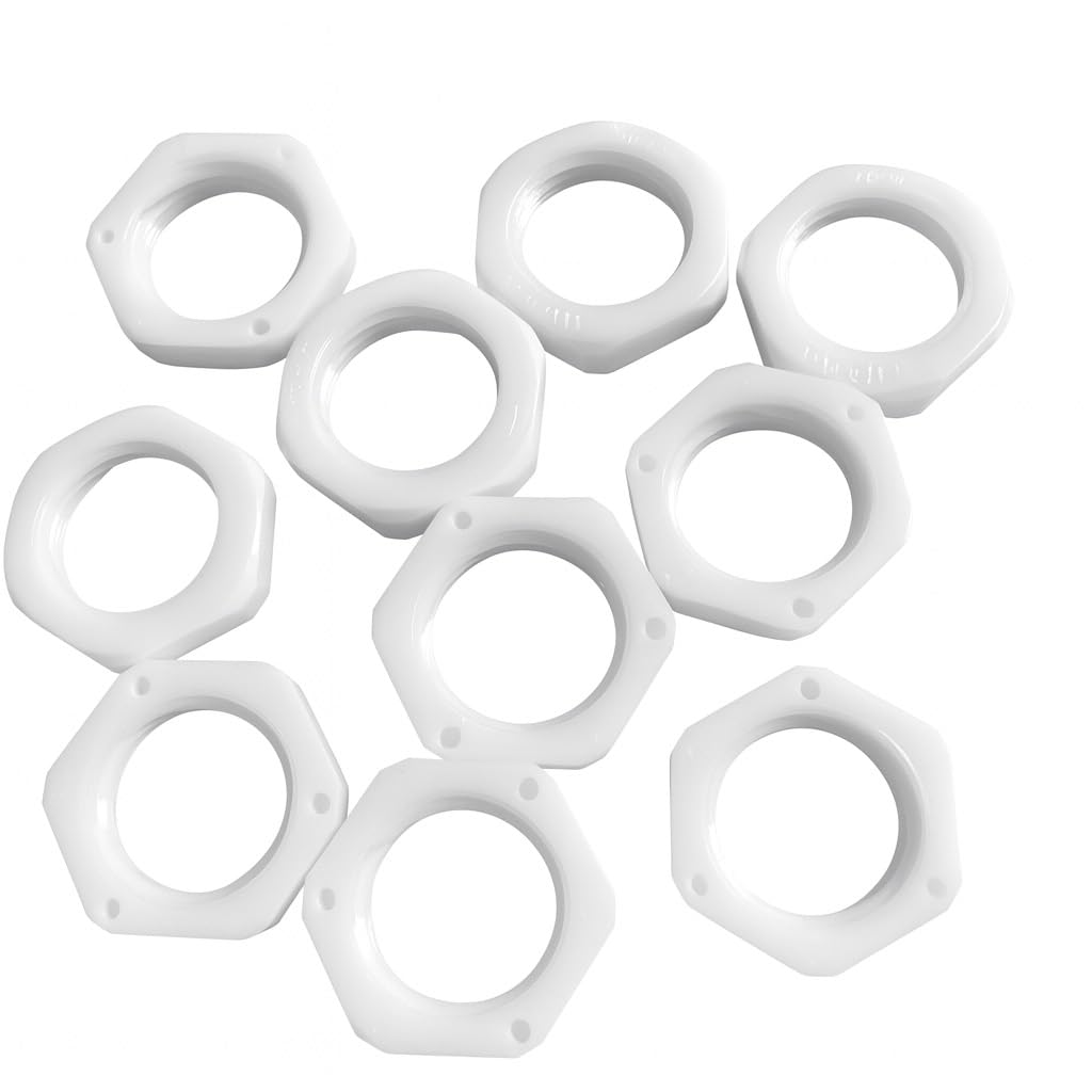M16 16mm Nylon Locknut (Polyamide), Lightweight Durable Metric Hex Locking Nuts, Corrosion-Resistant Anti-Loosening Fasteners for Automotive, Electrical & DIY Use, Pack of 10