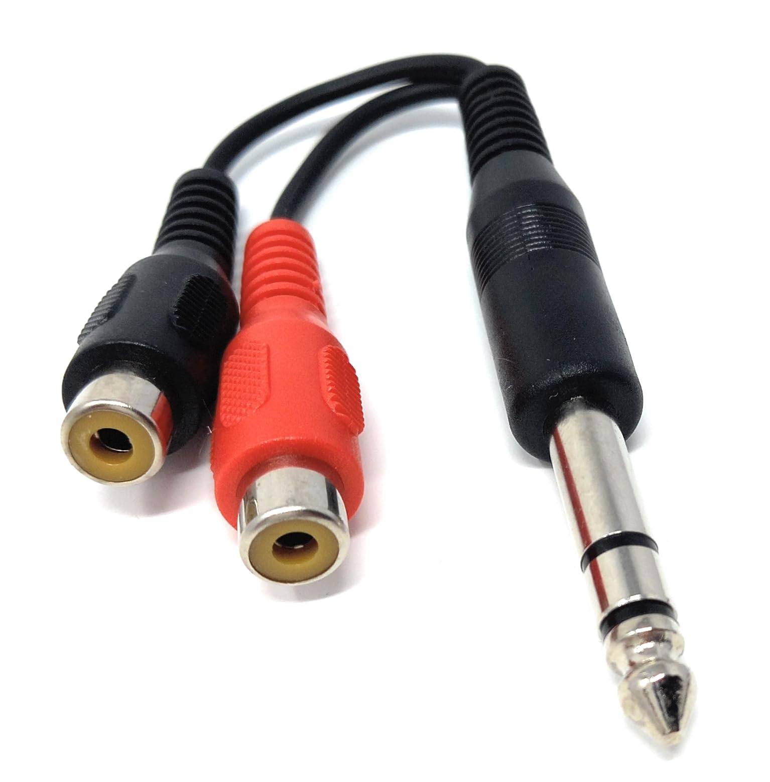 DRUT 10cm 6.35mm Stereo Jack Plug to 2 x RCA Phono Sockets Audio Adapter Cable Splitter