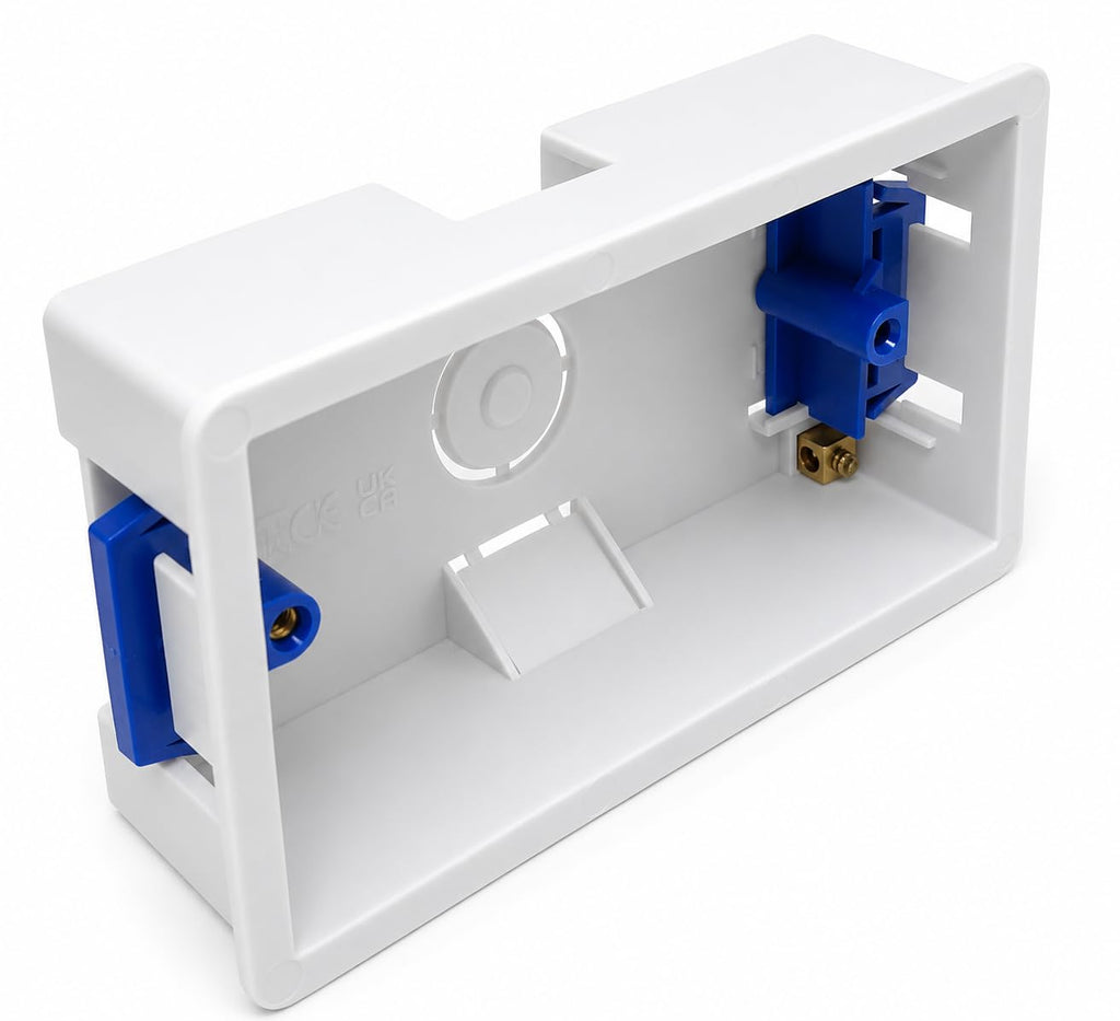 Double 2 Gang Dry Lining Back Plasterboard Box, Pattress Box with Adjustable Lugs 35mm, for Faceplate