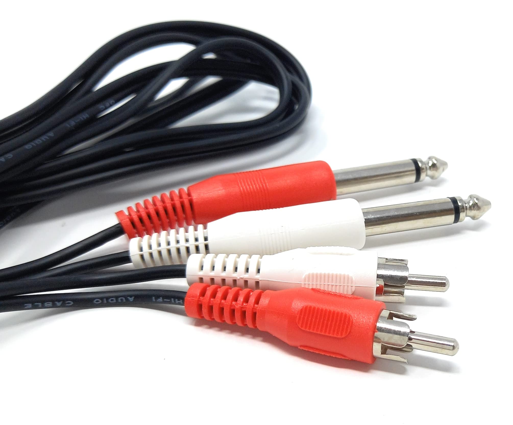 DRUT Twin 6.35mm MONO Jack Plugs to 2 x RCA Phono Plugs OFC Audio Cable Male to Male Lead