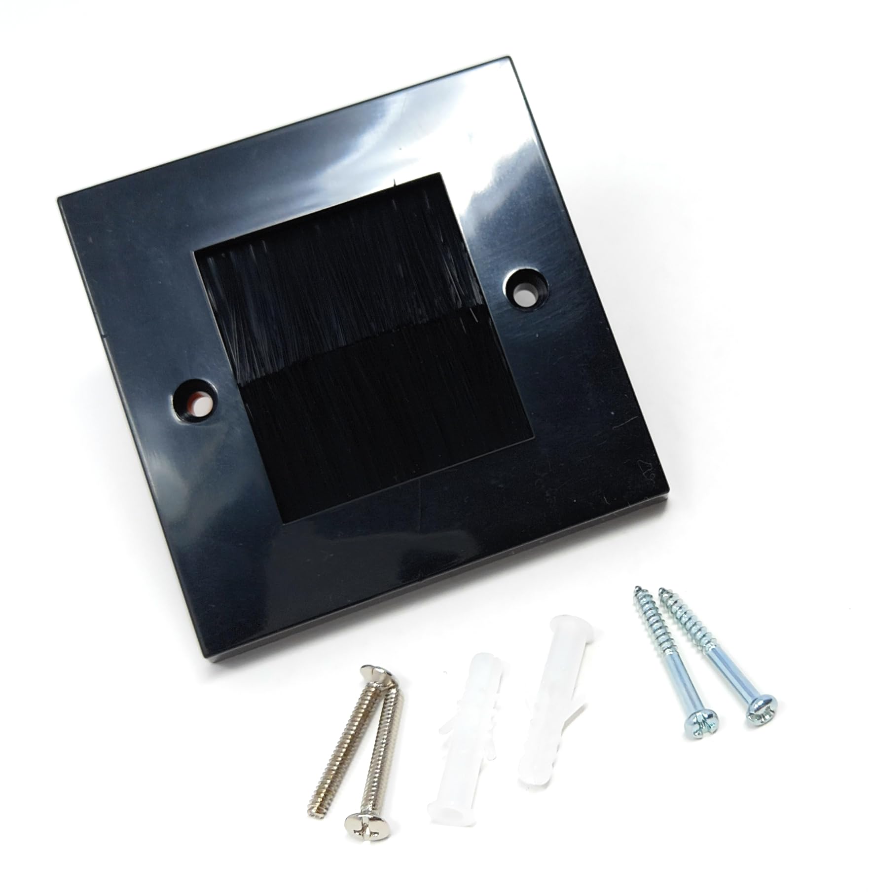 Single Gang Brush Wall Outlet Cable Entry Plate, Tidy Mount Faceplate, Black (Screws Included)